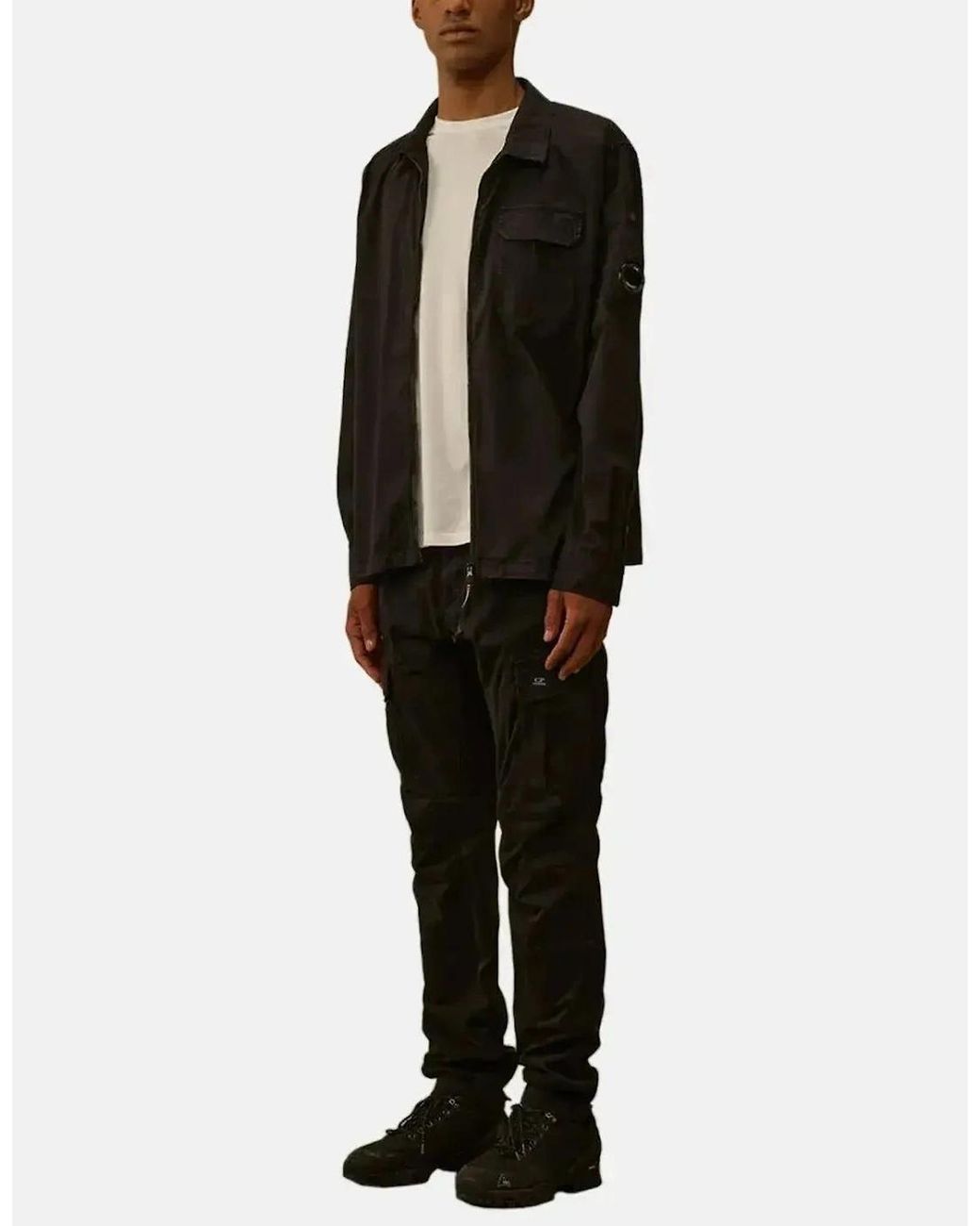 C P Company Black Organic Gabardine Zipped Overshirt for men