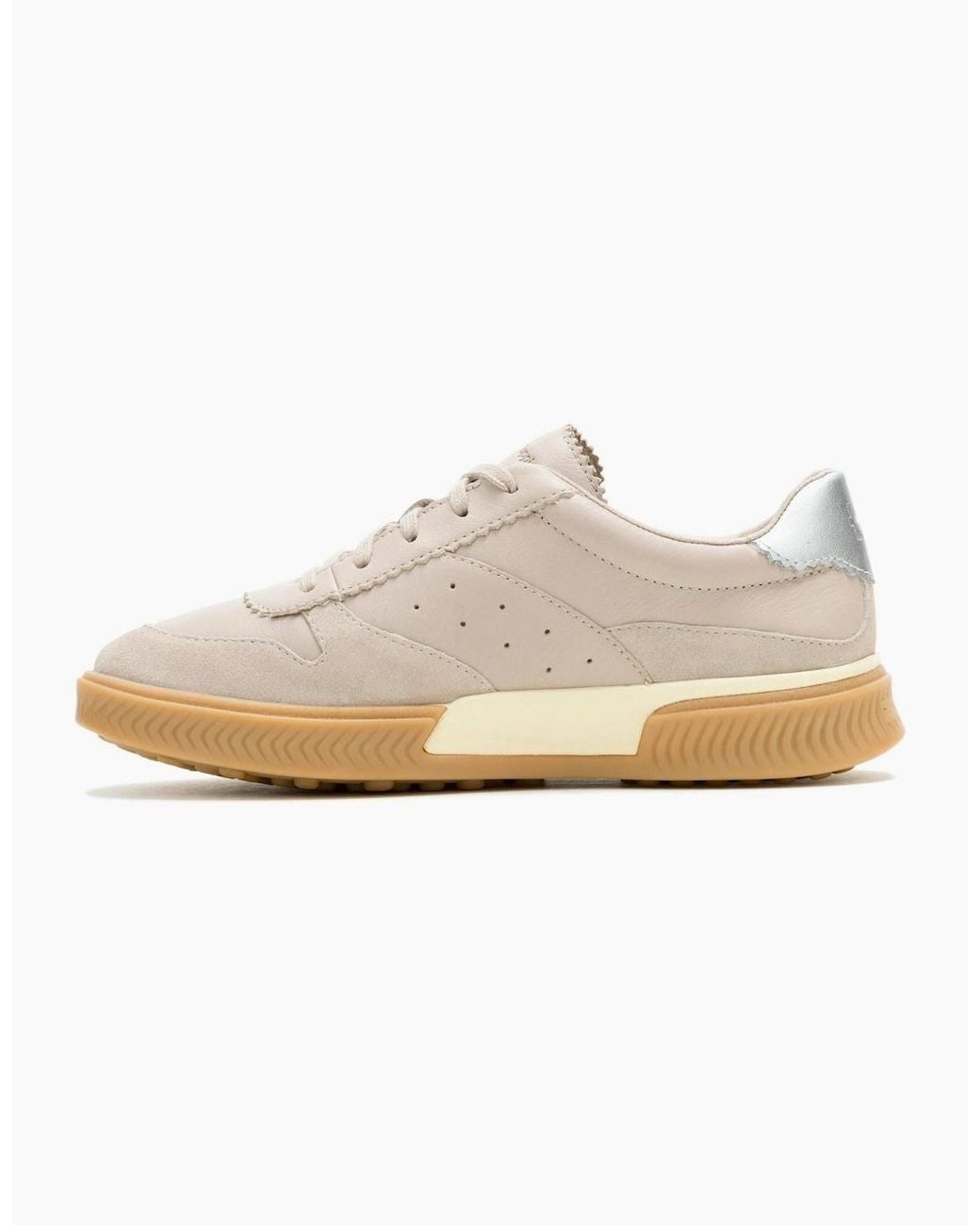 Hush Puppies White Mae Leather Taupe Trainers