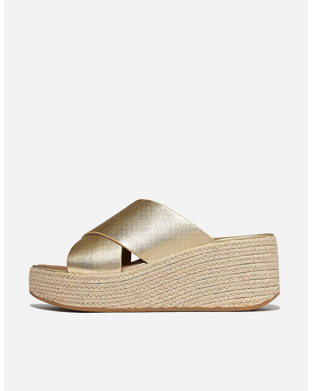 Fitflop Natural Platfforms Espadrille Leather Wedge Cross Slides
