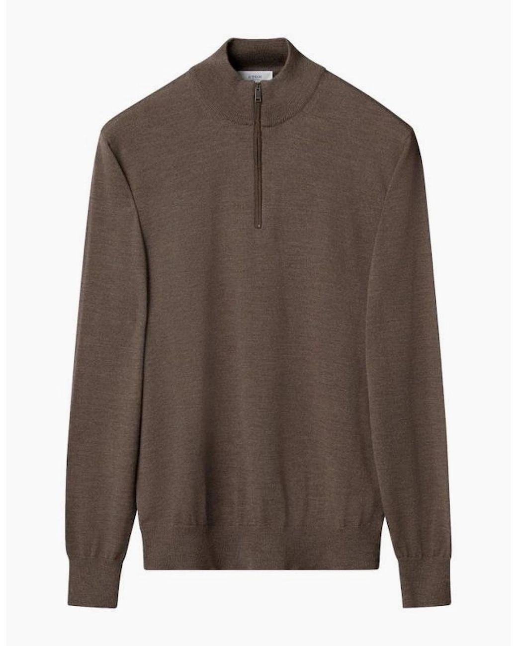 Eton of Sweden Brown Merino Quarter Zip Sweater 38 for men