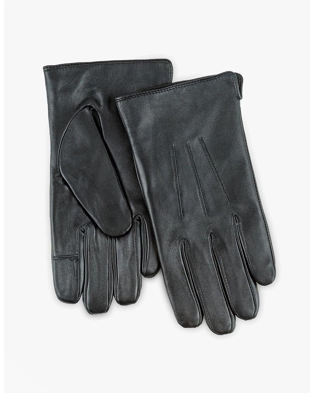 Totes Gray Isotoner Smartouch Water Repellent 3 Point Leather Gloves for men