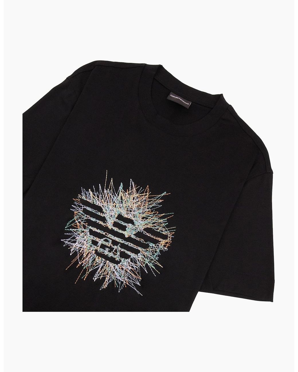 Emporio Armani Black Graphic Embroidered Logo T Shirt for men