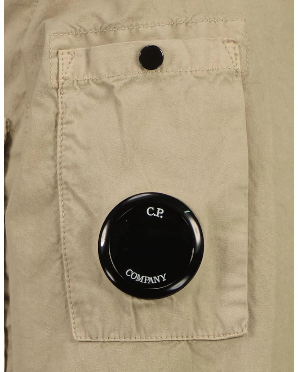 C P Company Green Gabardine Half Zip Lens Overshirt for men