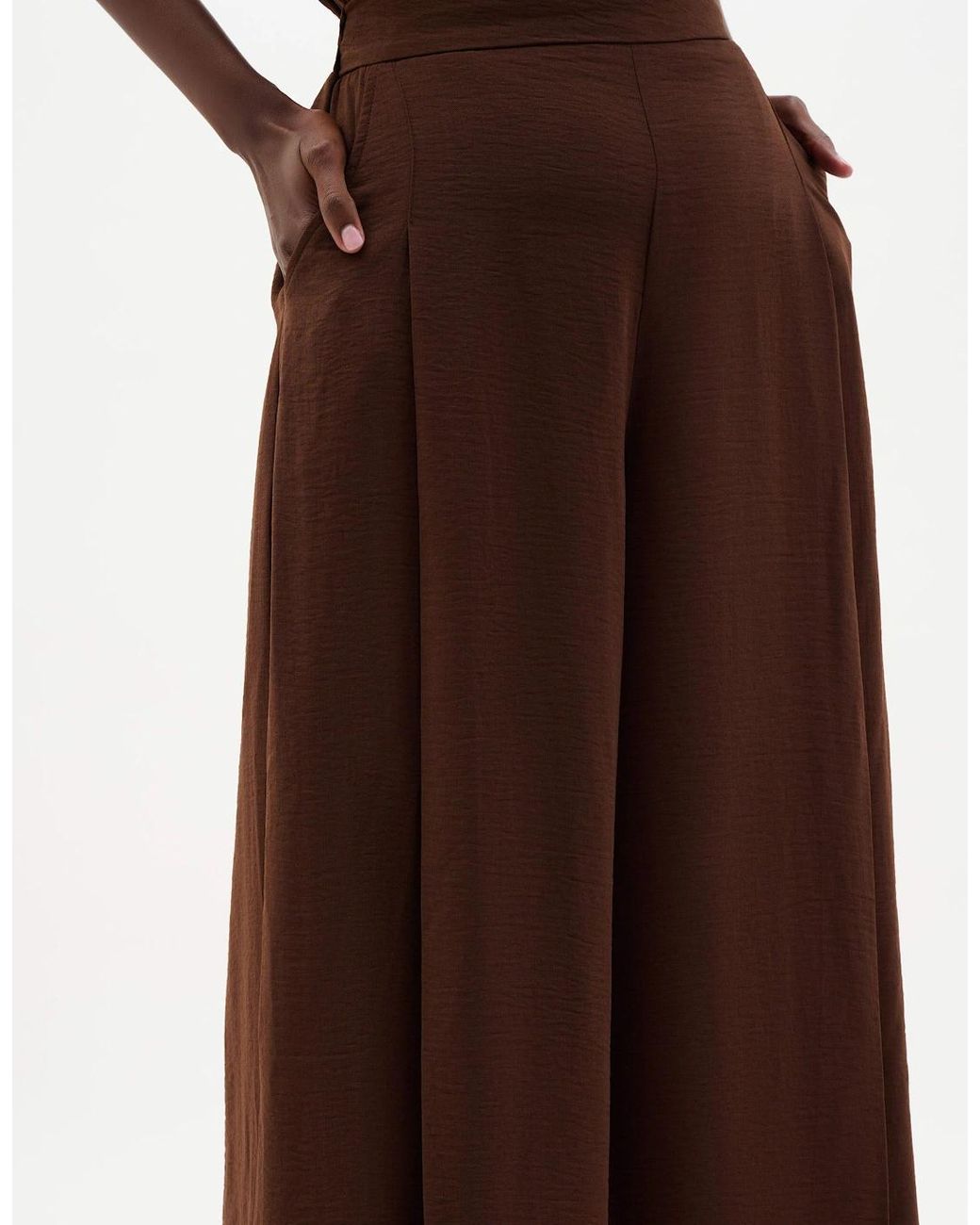 Joseph Ribkoff Brown Gauze Pull-On Culotte Pants With Pleats