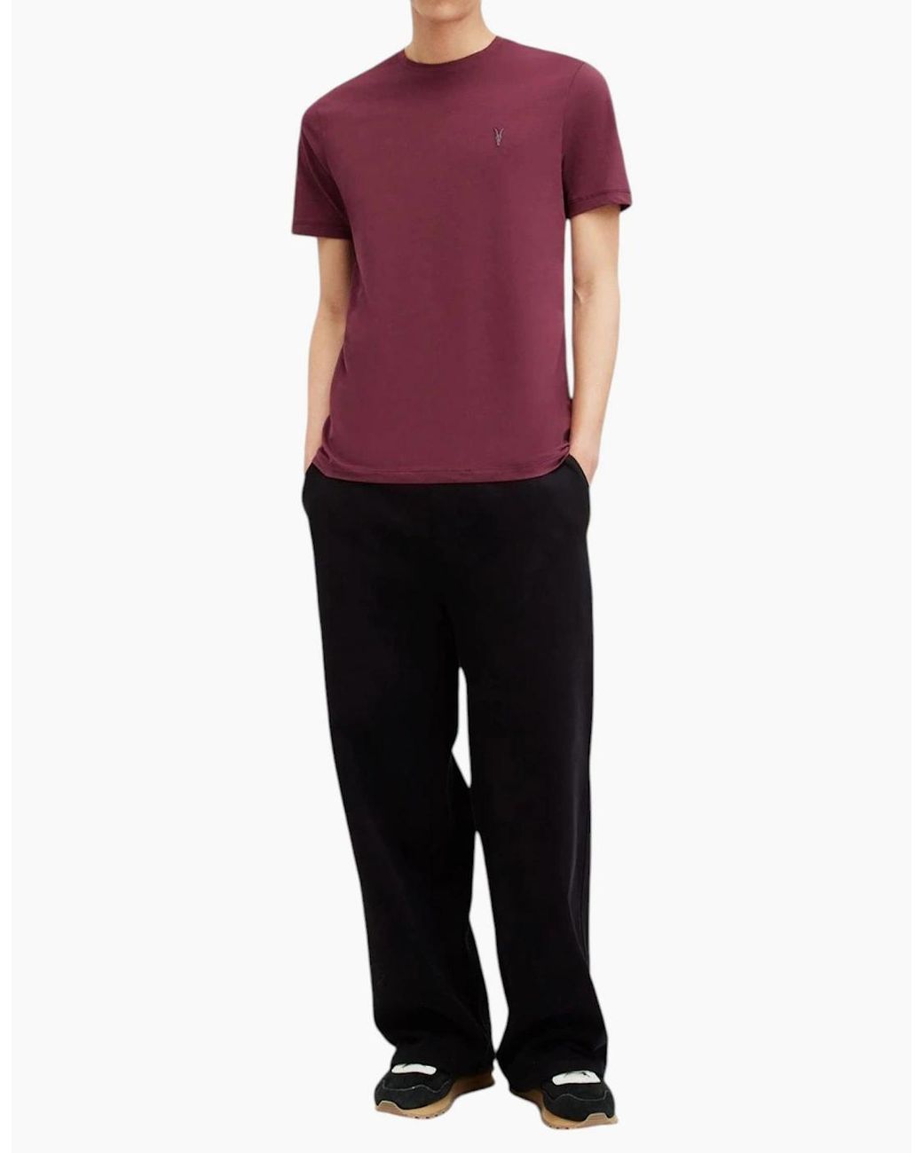 AllSaints Red T Shirts Lycra Stretch Cotton Crew Neck Short Sleeve Summer Tee for men