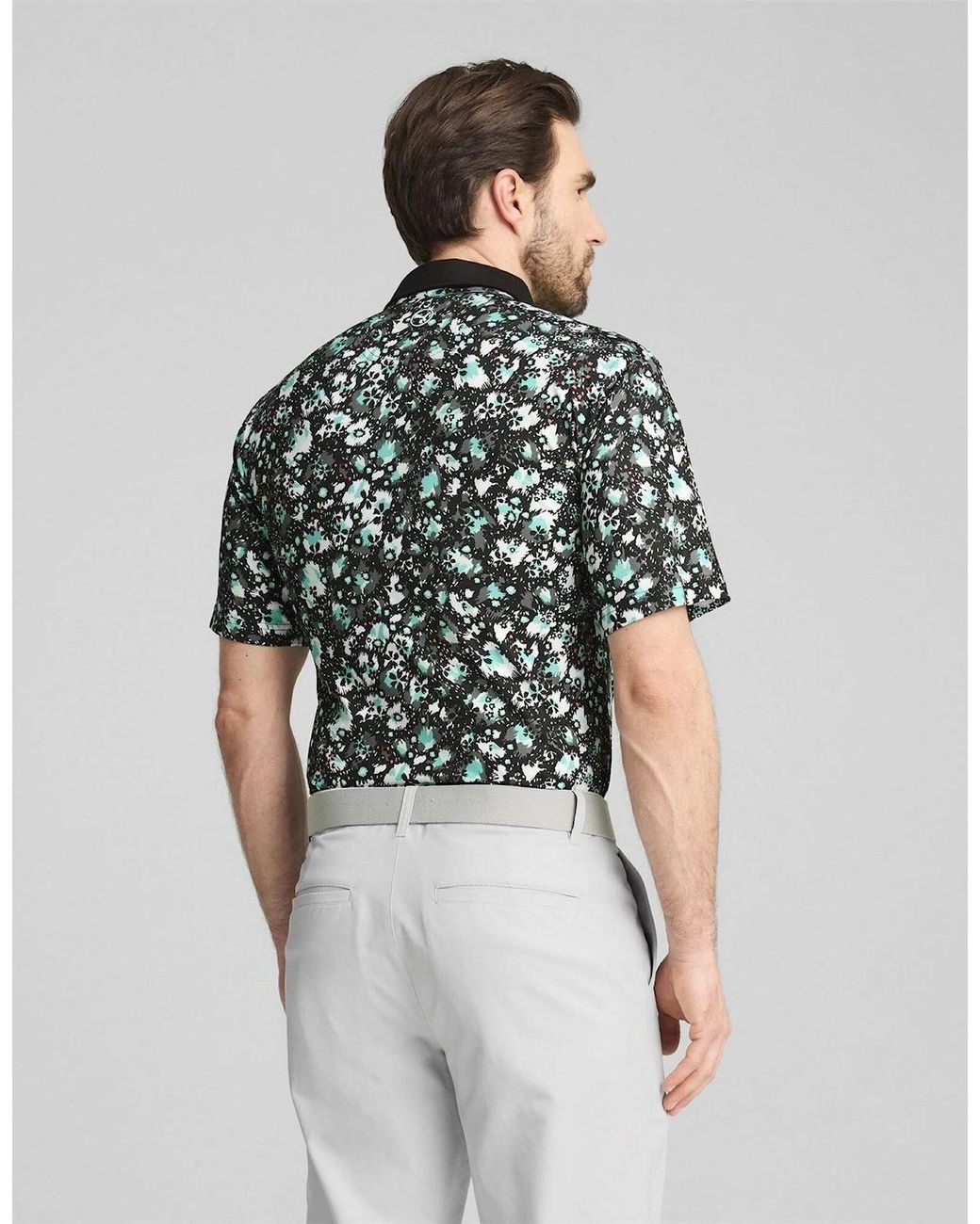 PUMA Black Cloudspun Abstract Camo Polo Shirt for men