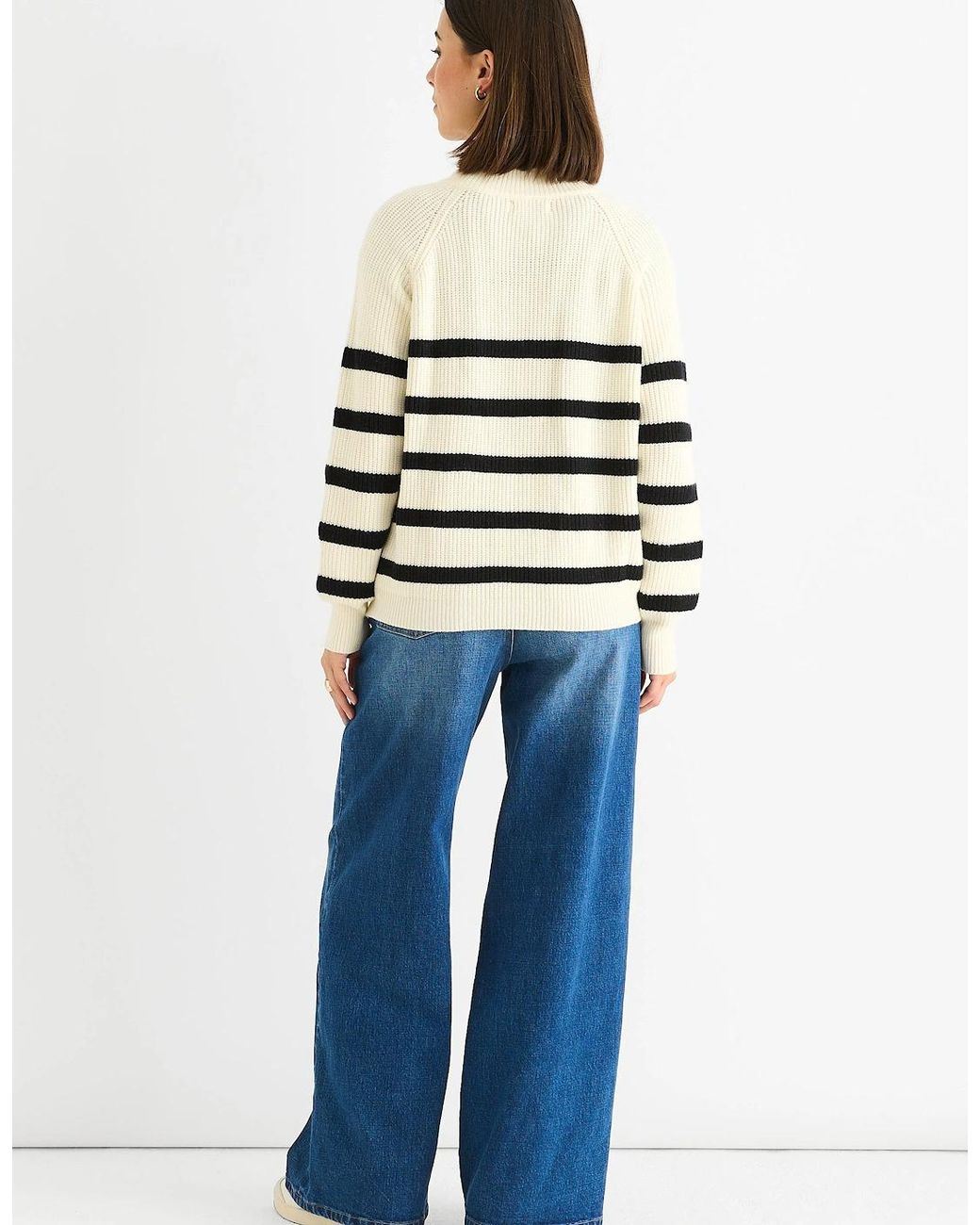 Gini London Blue Cream Stripe Cable Knit Button Oversized Jumper
