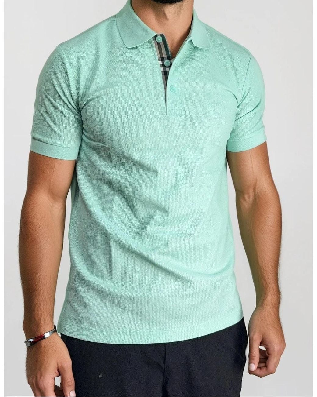 Burberry Green 'Hartford' Check Placket Polo Summer Mint for men