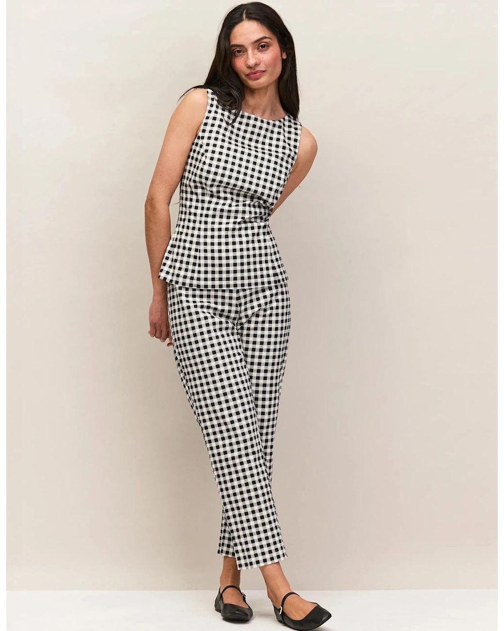 Ro&zo Brown Petite And Ivory Gingham 7/8 Cotton Capri