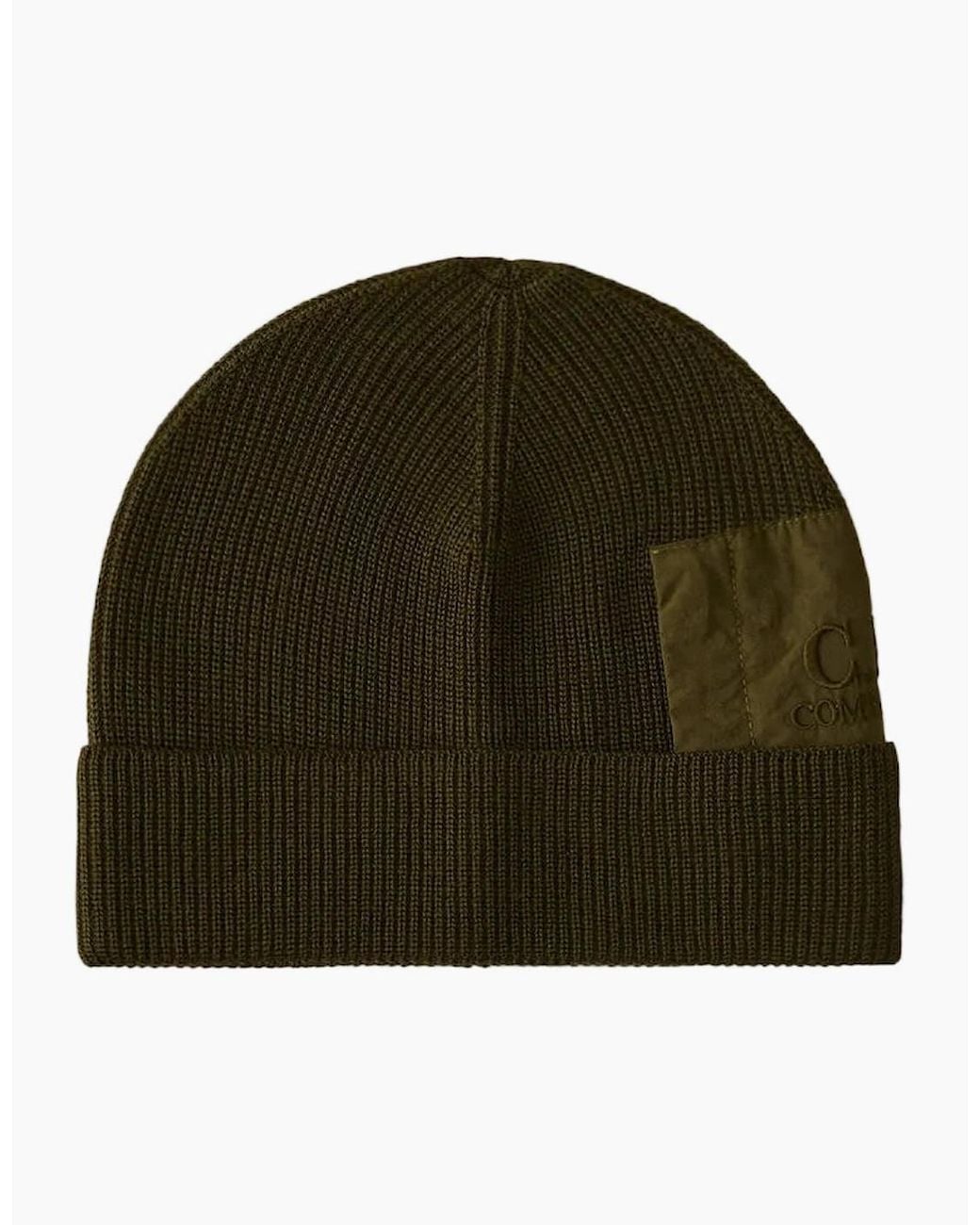 C P Company Green Extrafine Merino Wool Pocket Beanie for men
