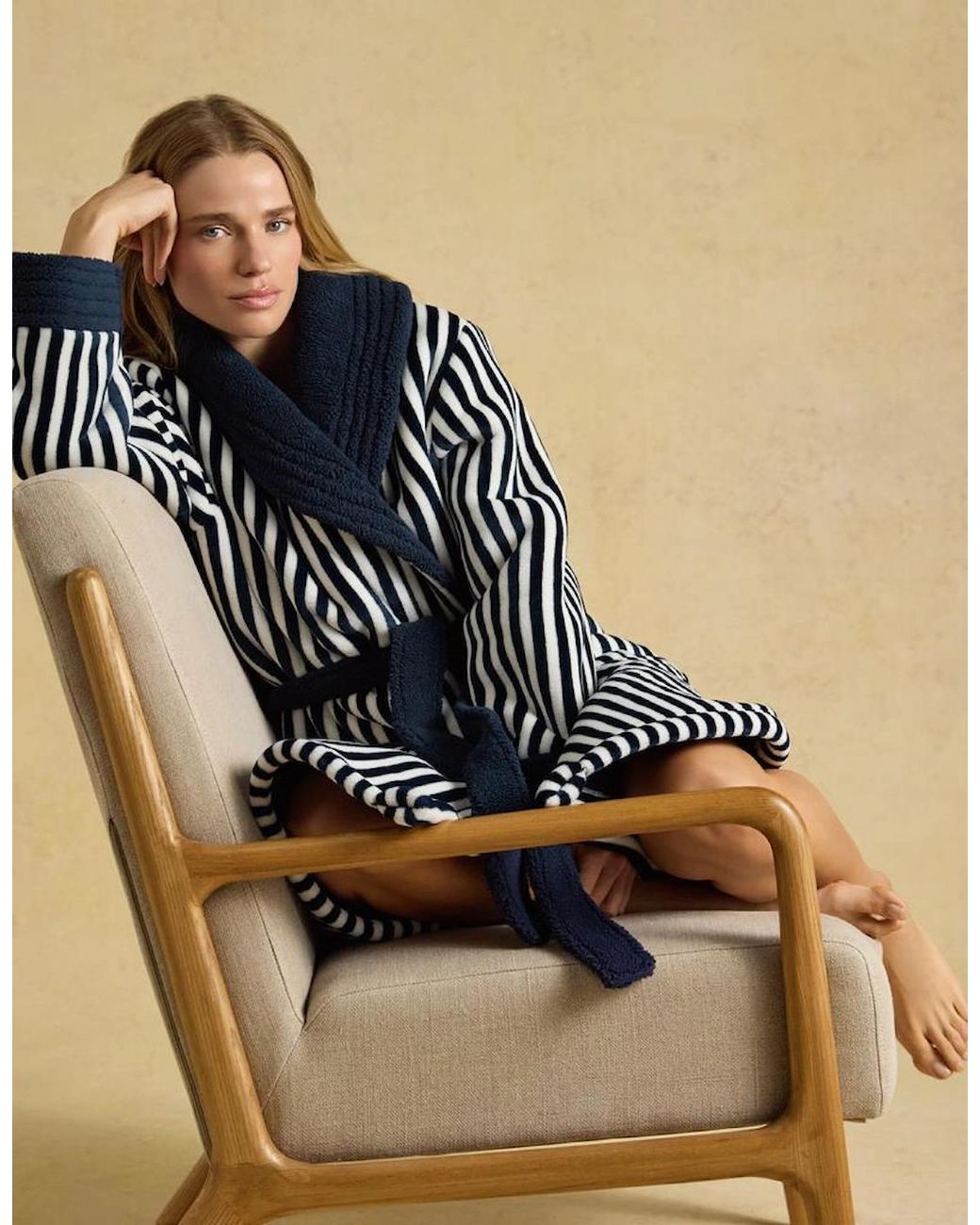 Joules Blue V63813 Matilda Ladies Robe/Cream Stripe Bathrobe/Cream Stripe