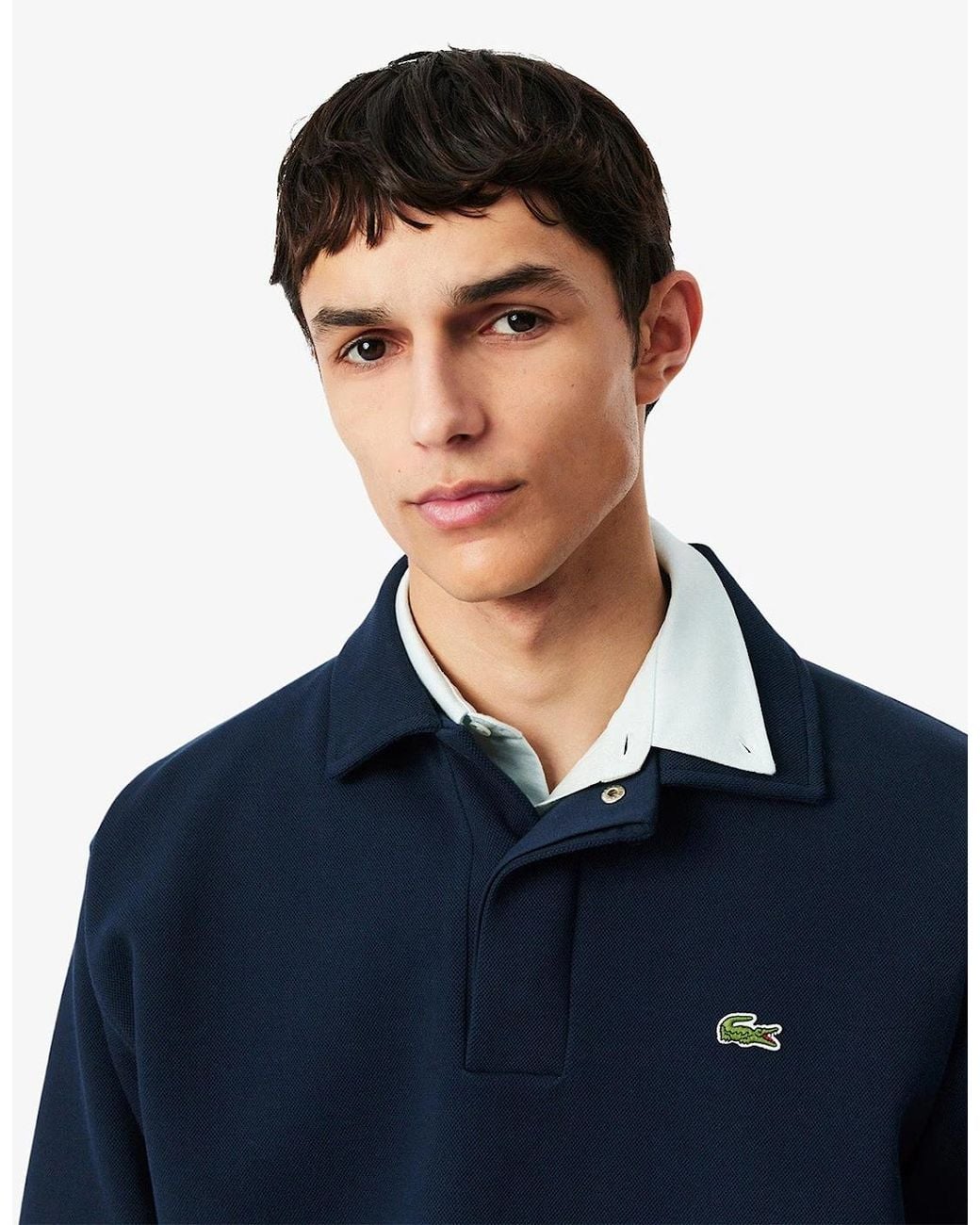Lacoste Blue Sh9450 Polo Collar Piqué Sweatshirt