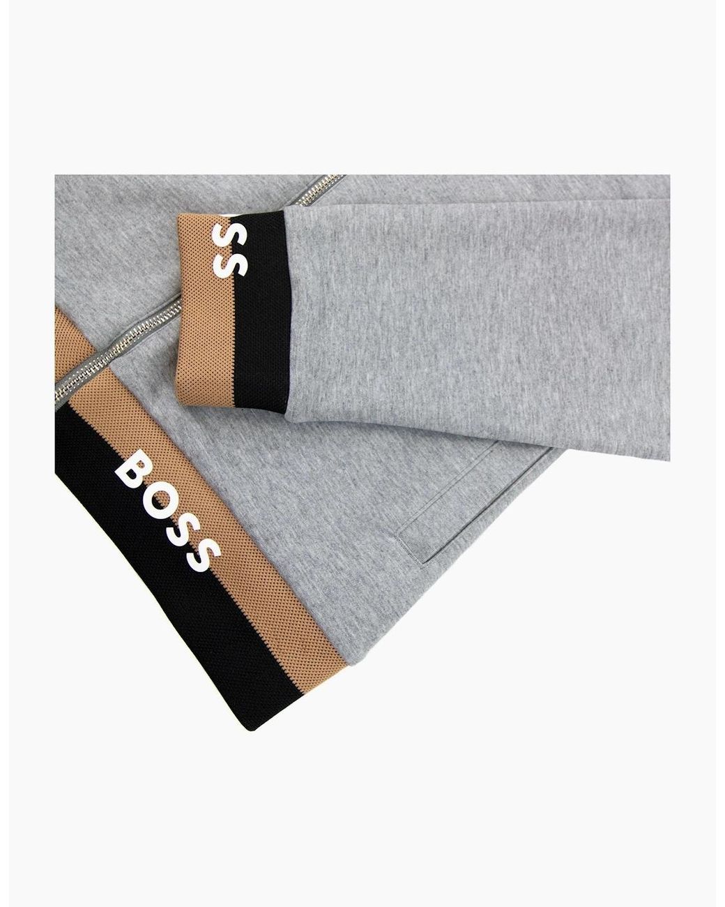 Boss Gray Seeger 118 Logo Cuff & Hem Zip Up Hoodie 041 for men