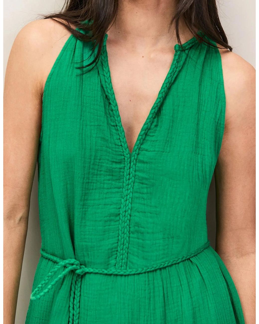 Ro&zo Green Cheesecloth Rope Belt Dress