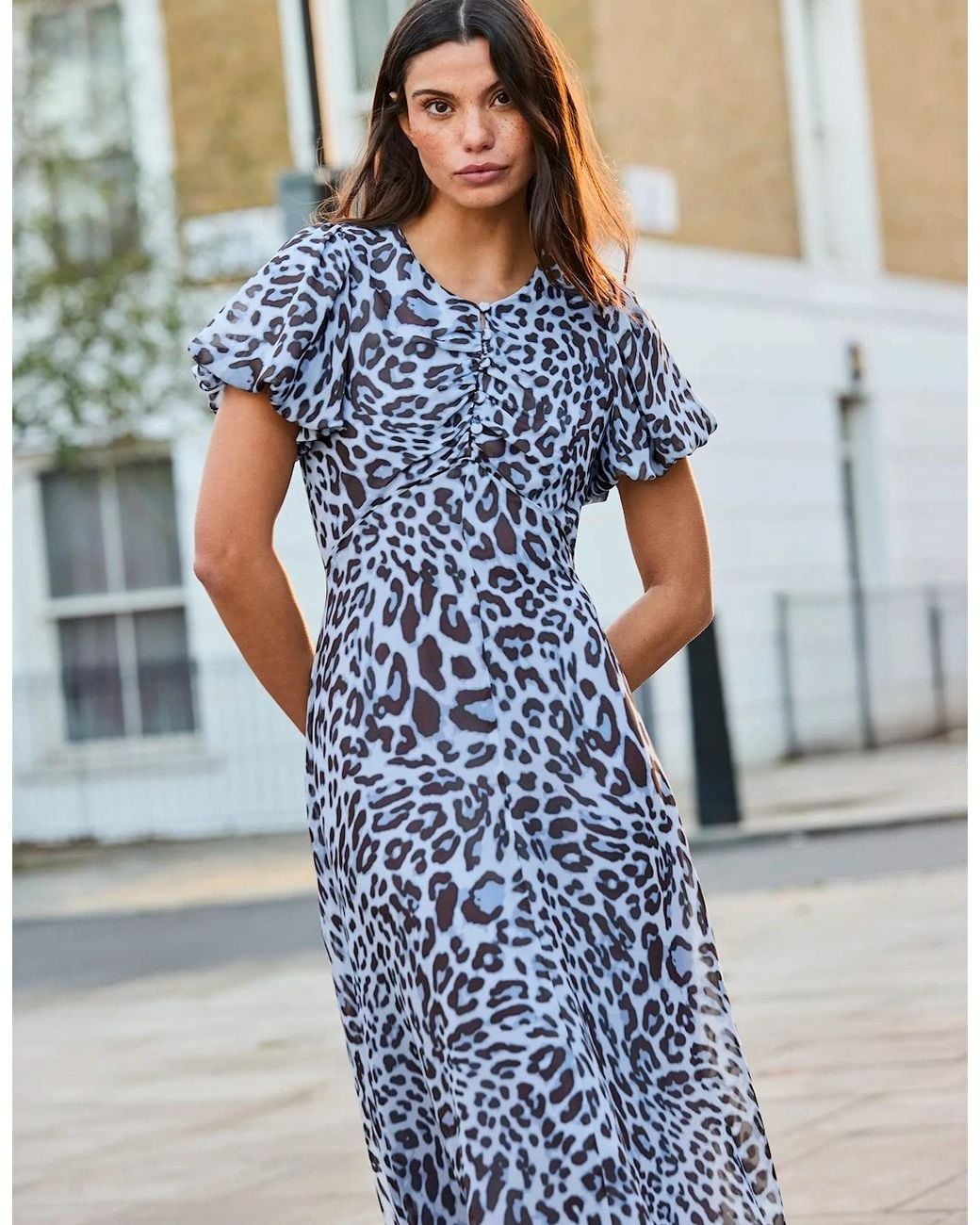 Ro&zo Blue Leopard-Print Button-Detail Dress