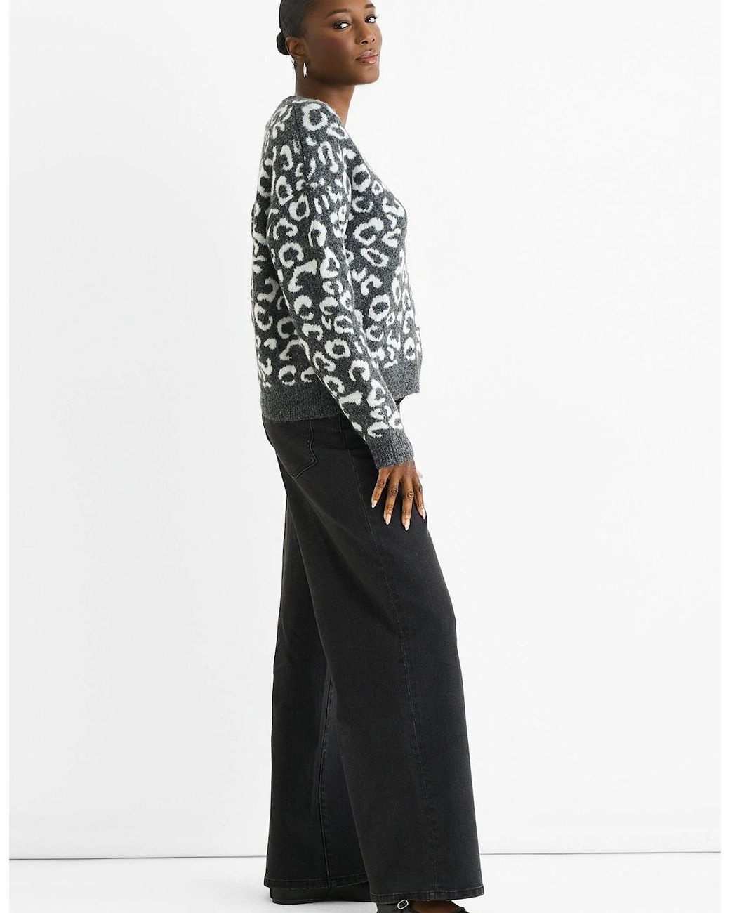 Gini London Gray Animal Pattern Loose Fit Knit Jumper
