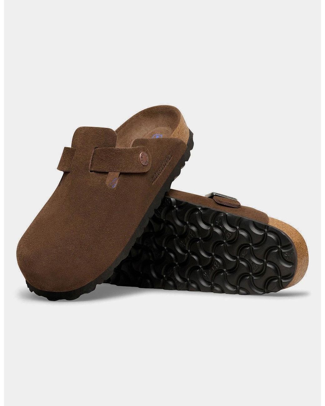 Birkenstock Boston Brown Suede Leather Tonal Footbed Clogs