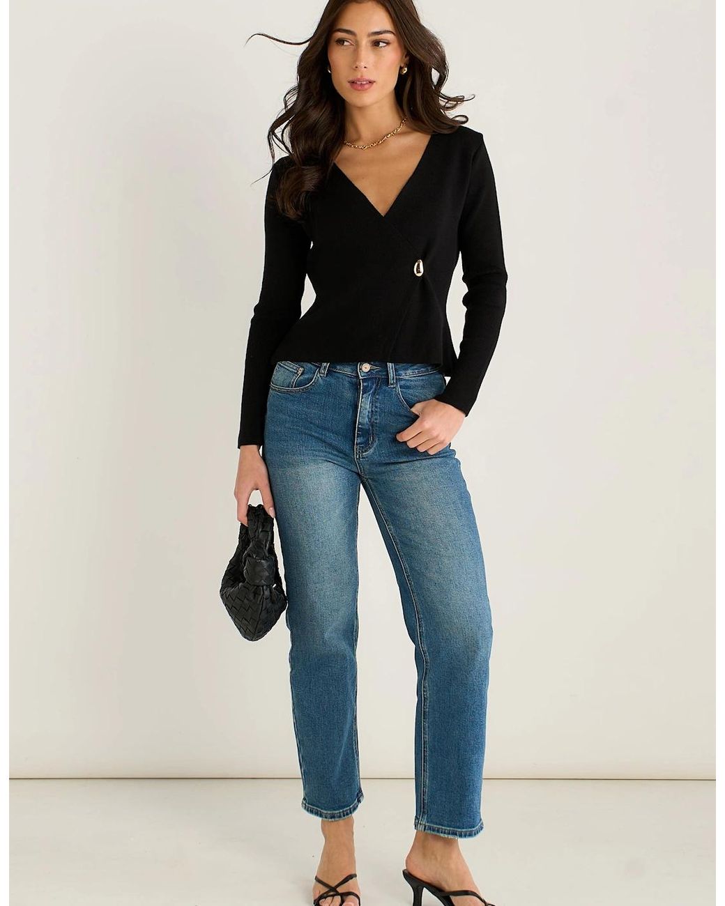 Gini London Black Button Wrap Compact Knit Cardigan