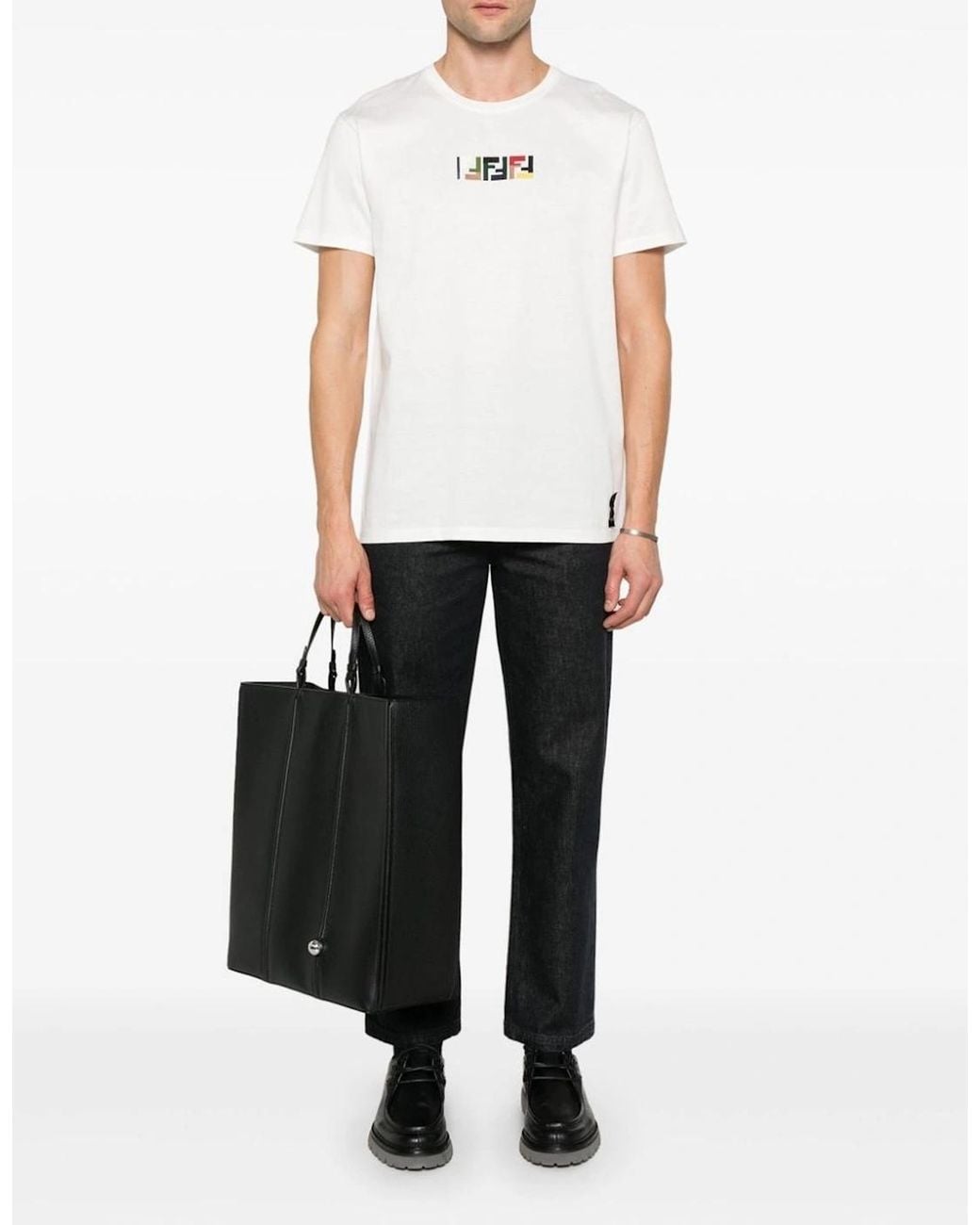 Fendi White Triple Ff Logo T-Shirt for men