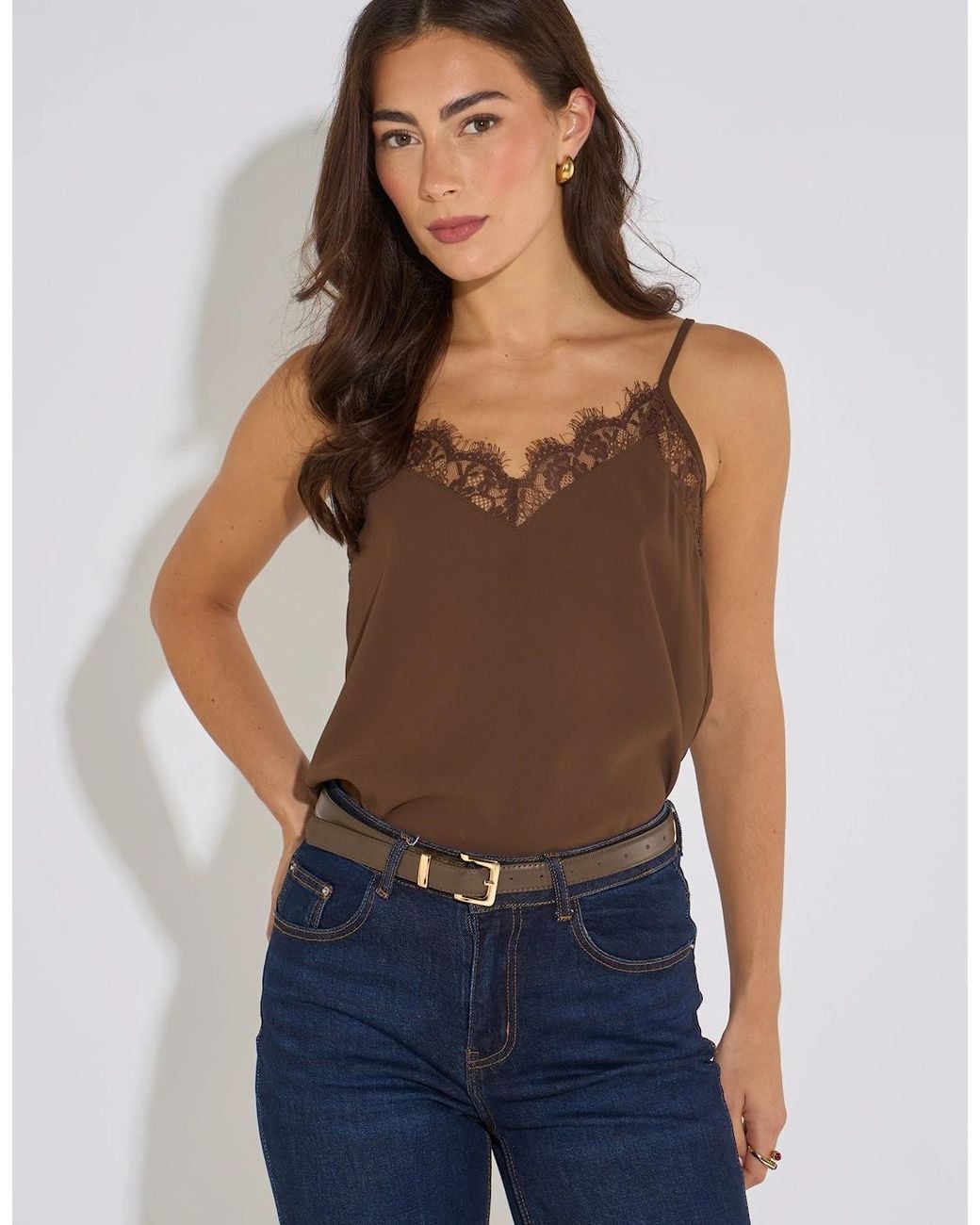 Gini London Blue Lace Trim Strappy Cami