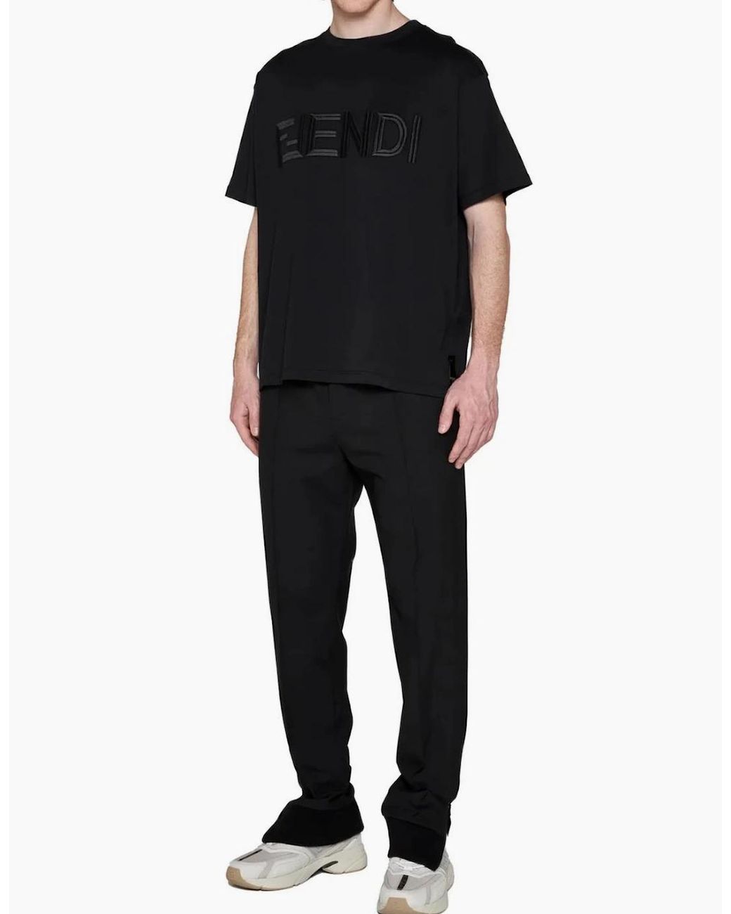 Fendi Black Embroidered Ff Logo T-Shirt for men
