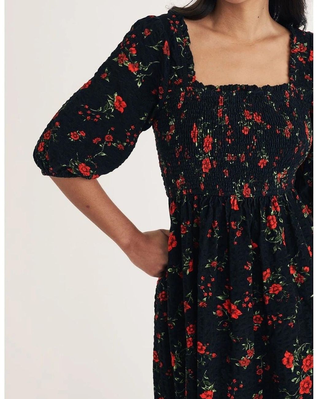 Nobody's Child Black Elsa Square Neck Midi Dress