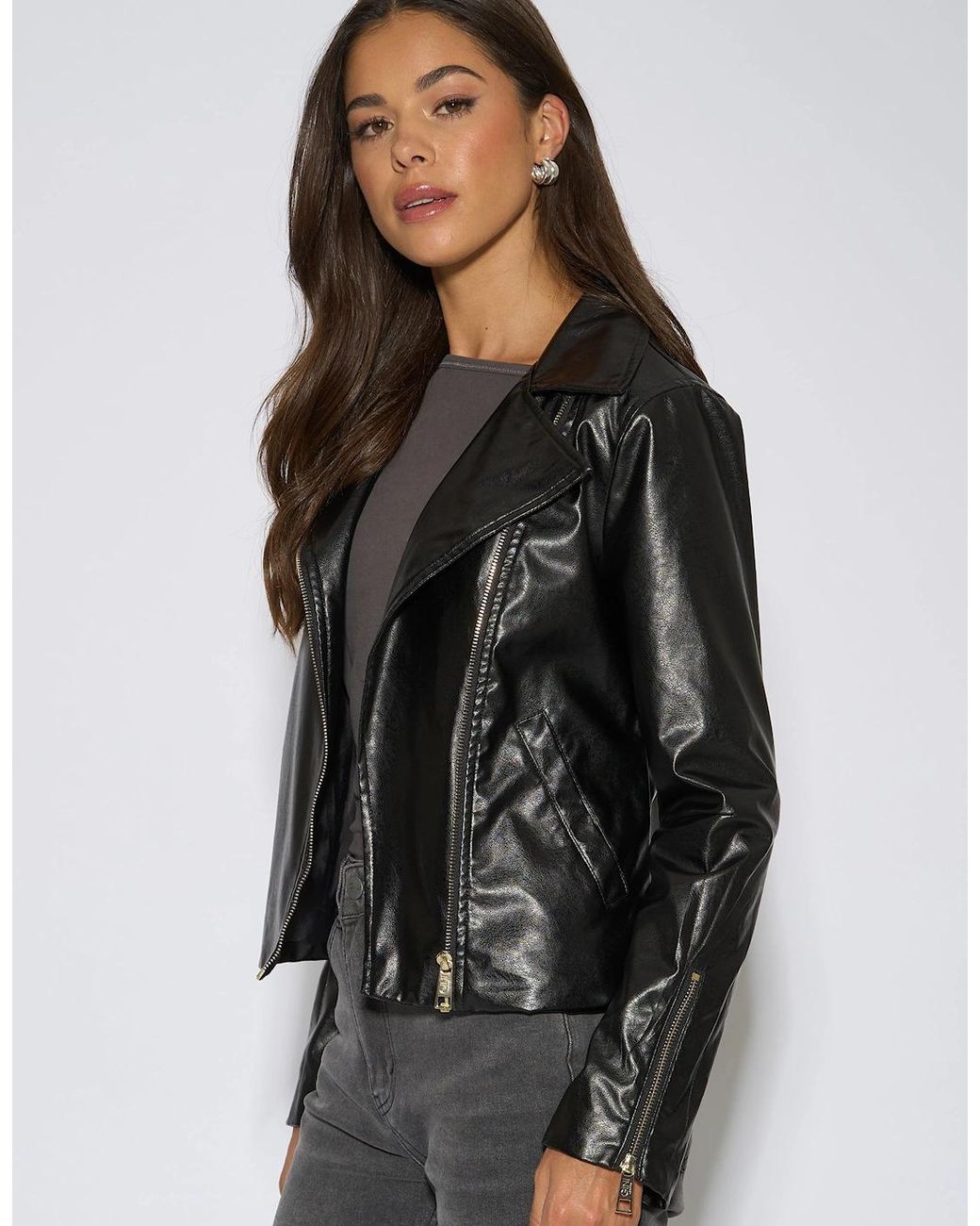 Gini London Black Faux Leather Biker Jacket