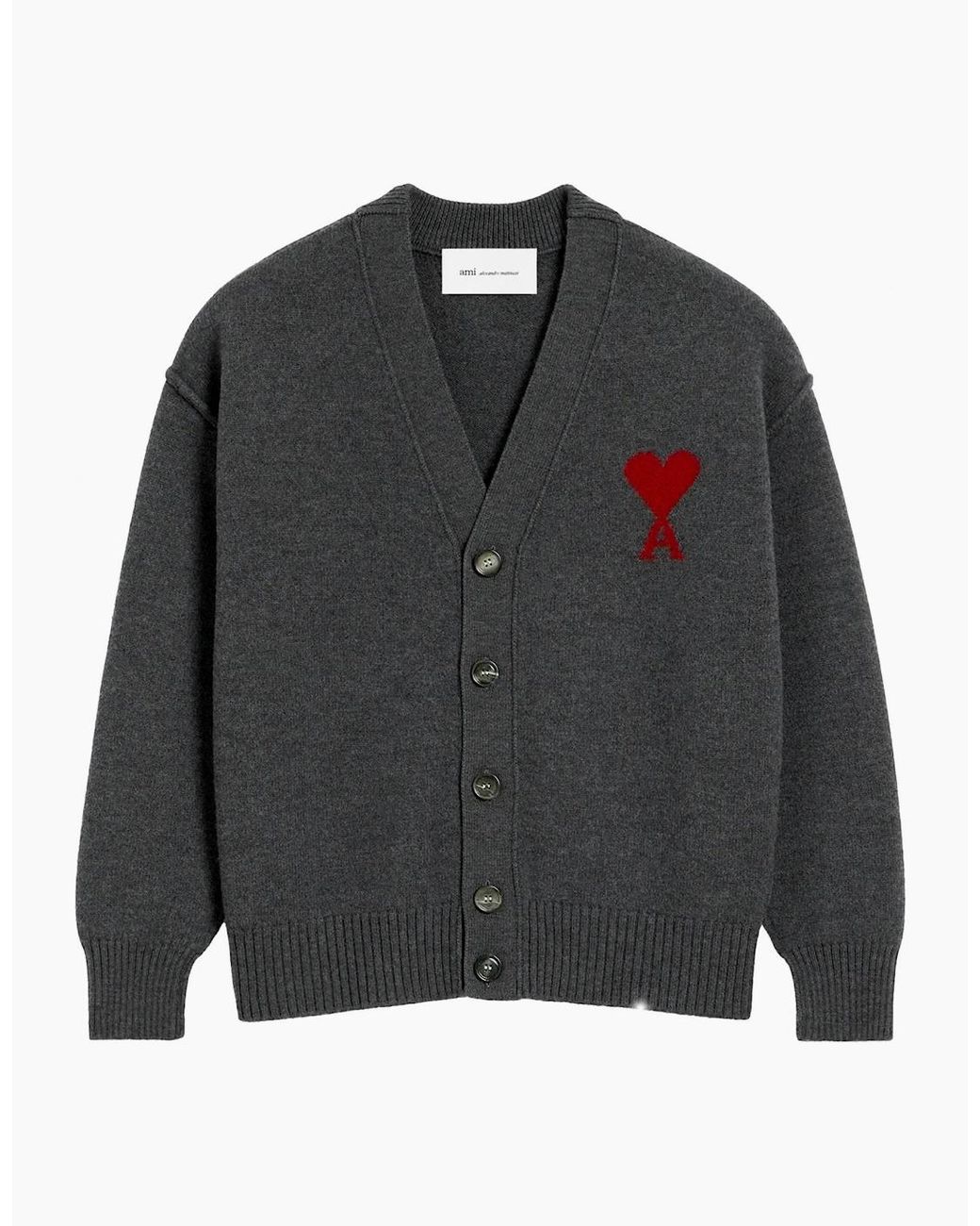 AMI Black Contrasted Ami De Coeur Cardigan for men
