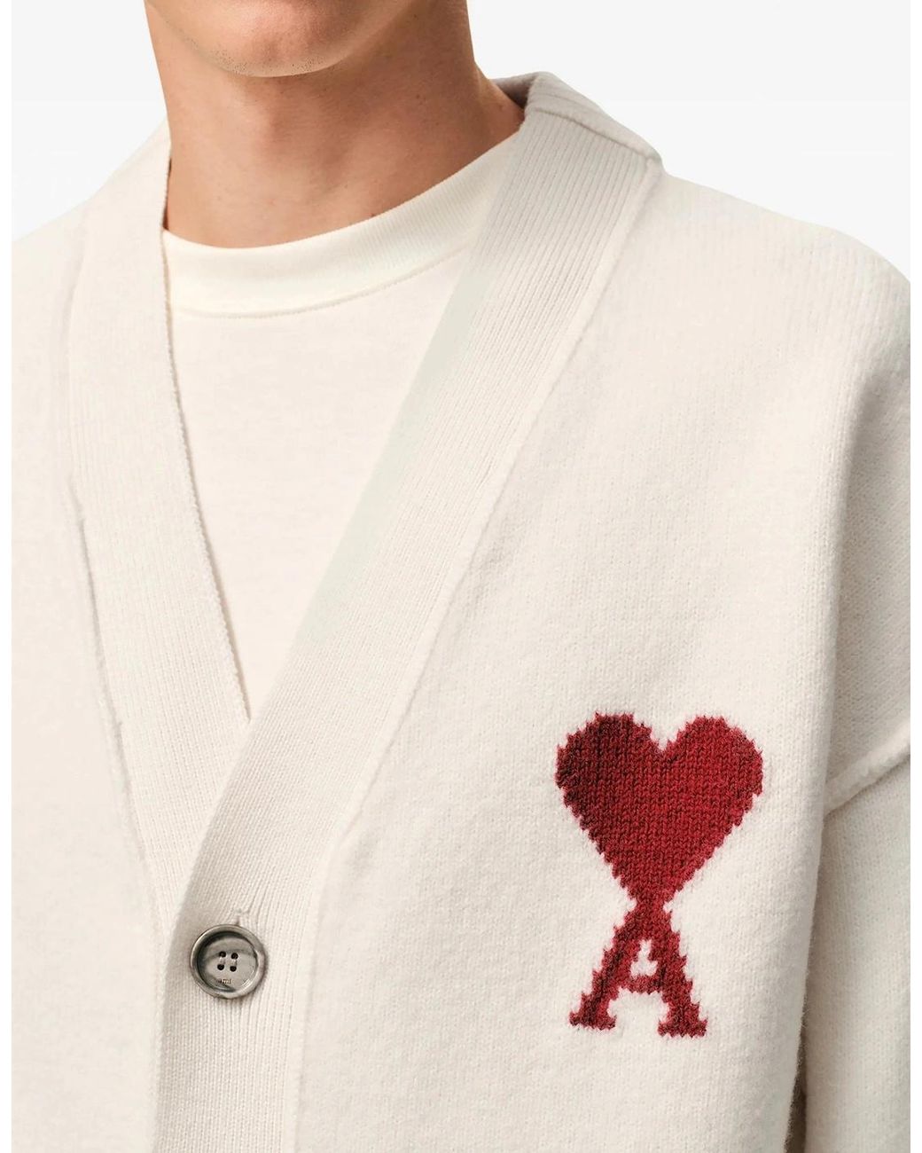 AMI White Contrasted Ami De Coeur Cardigan for men