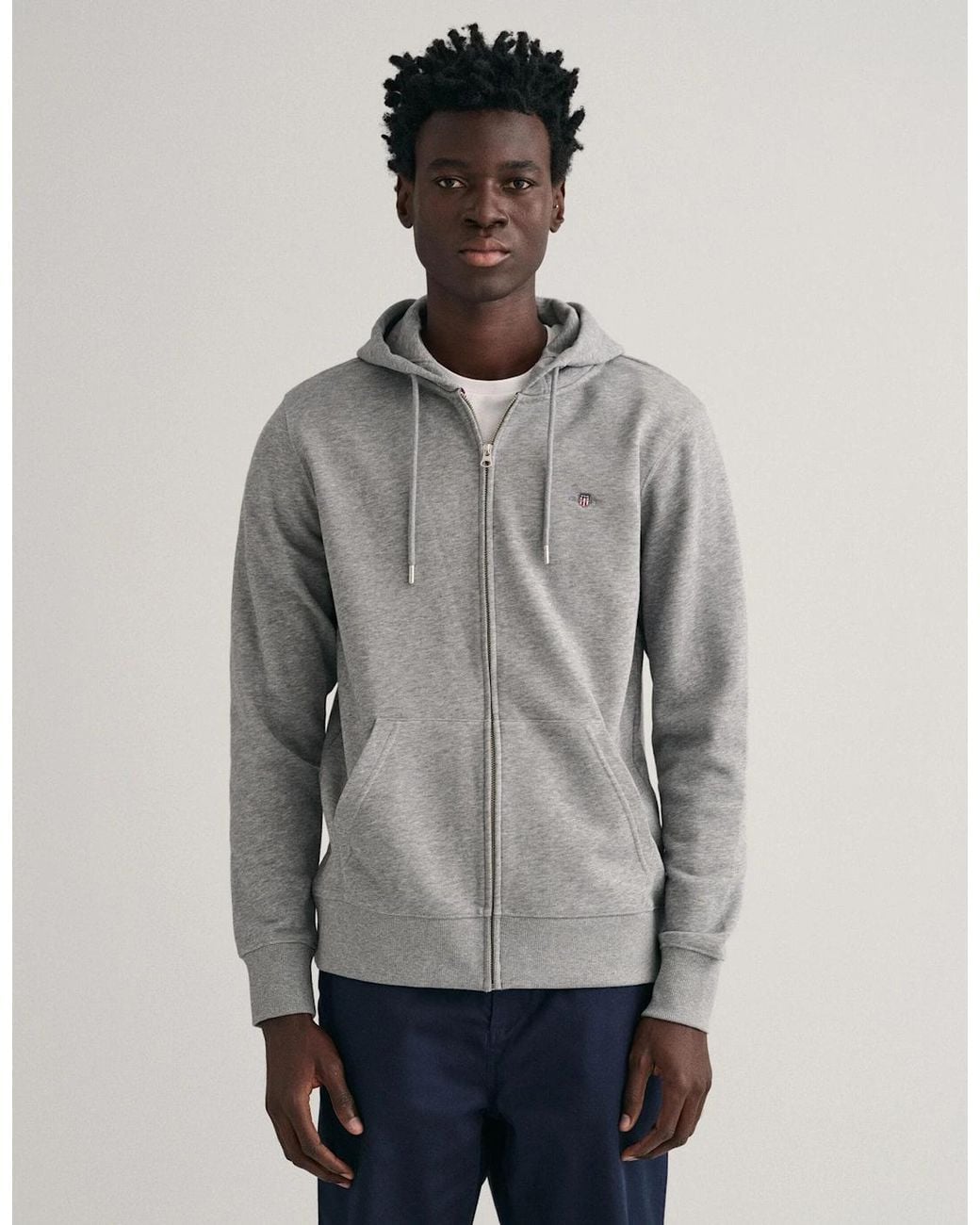 Gant Gray Regular Fit Shield Logo Full Zip Hoodie for men