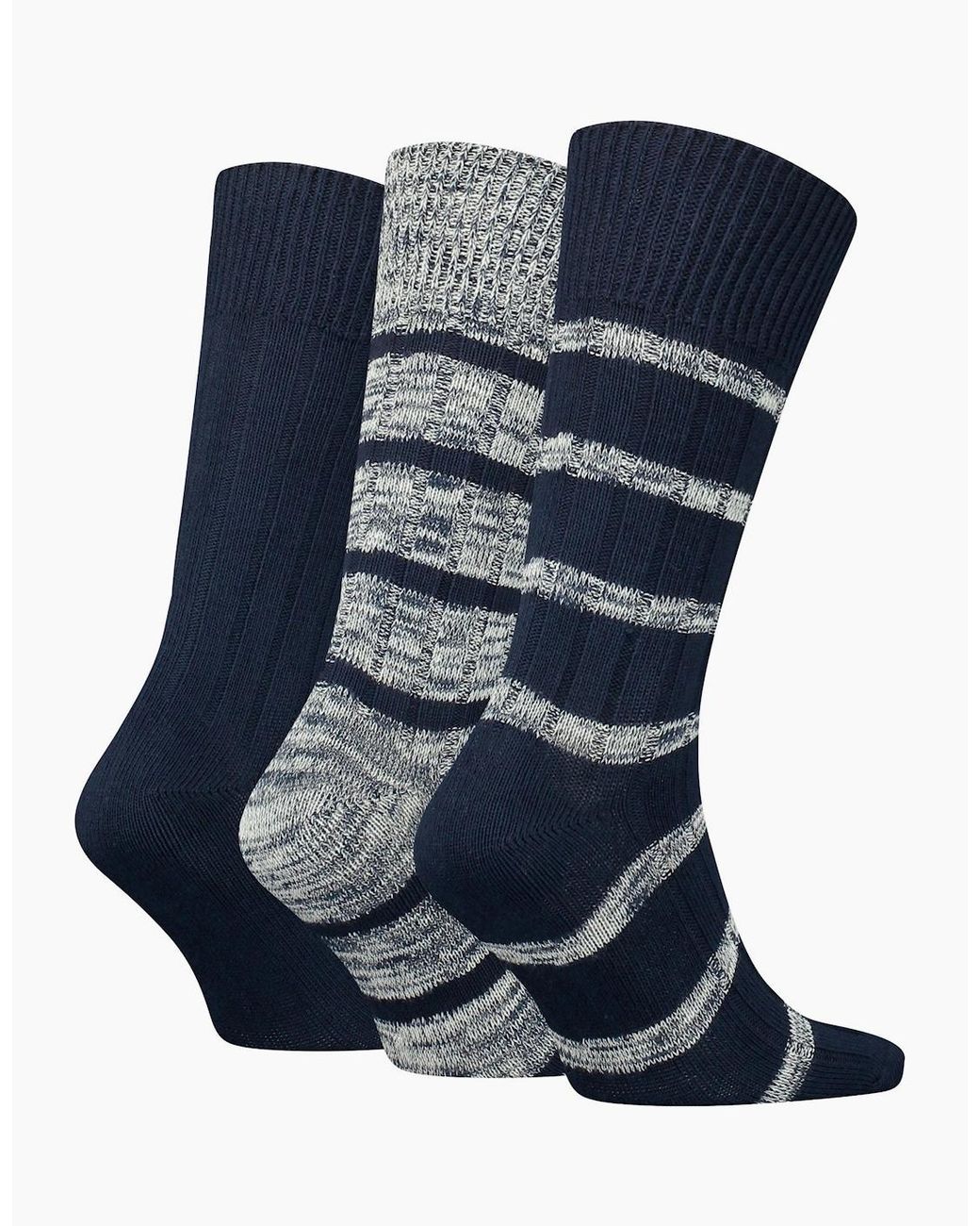 Tommy Hilfiger Gray 3-Pack Slub Mouline Stripe Boot Socks Gift Box, Combo for men