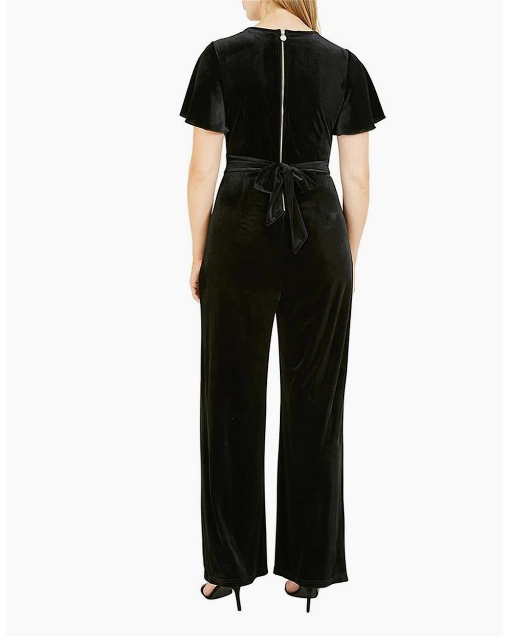 Yumi' Black V Neck Wrap Jumpsuit With Angel Sleeves