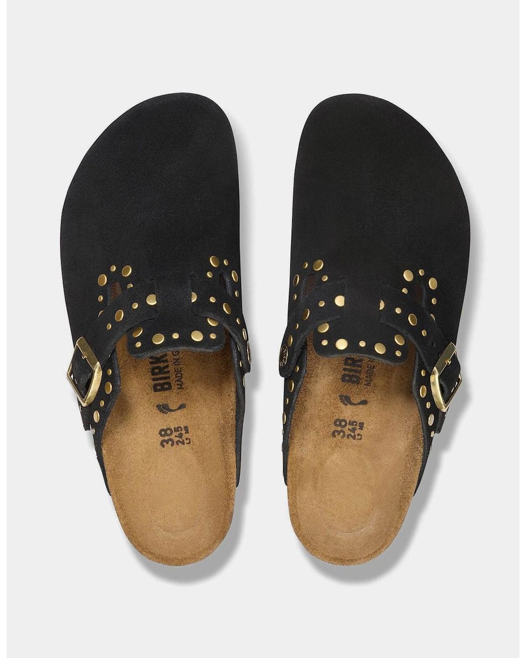 Birkenstock Boston Black Rivet Suede Leather Clogs