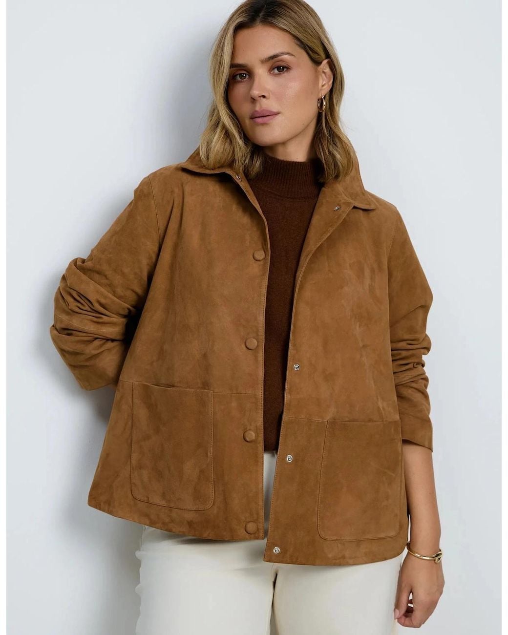 Live Unlimited London Gray Tan Suede Button Through Jacket
