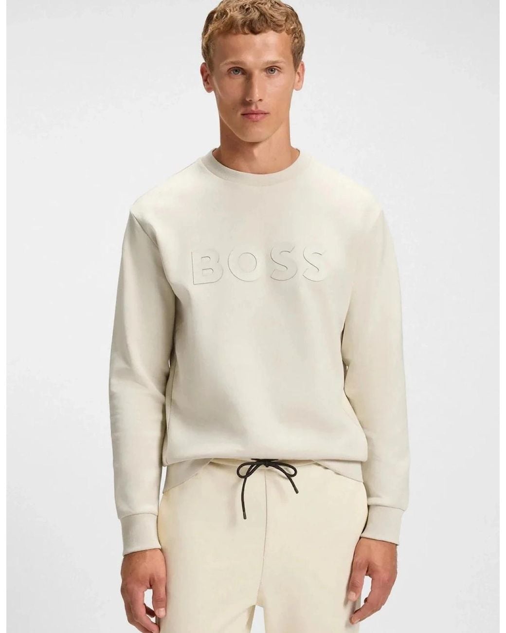 Boss White Boss Salbo Tonal Logo Sweatshirt Open