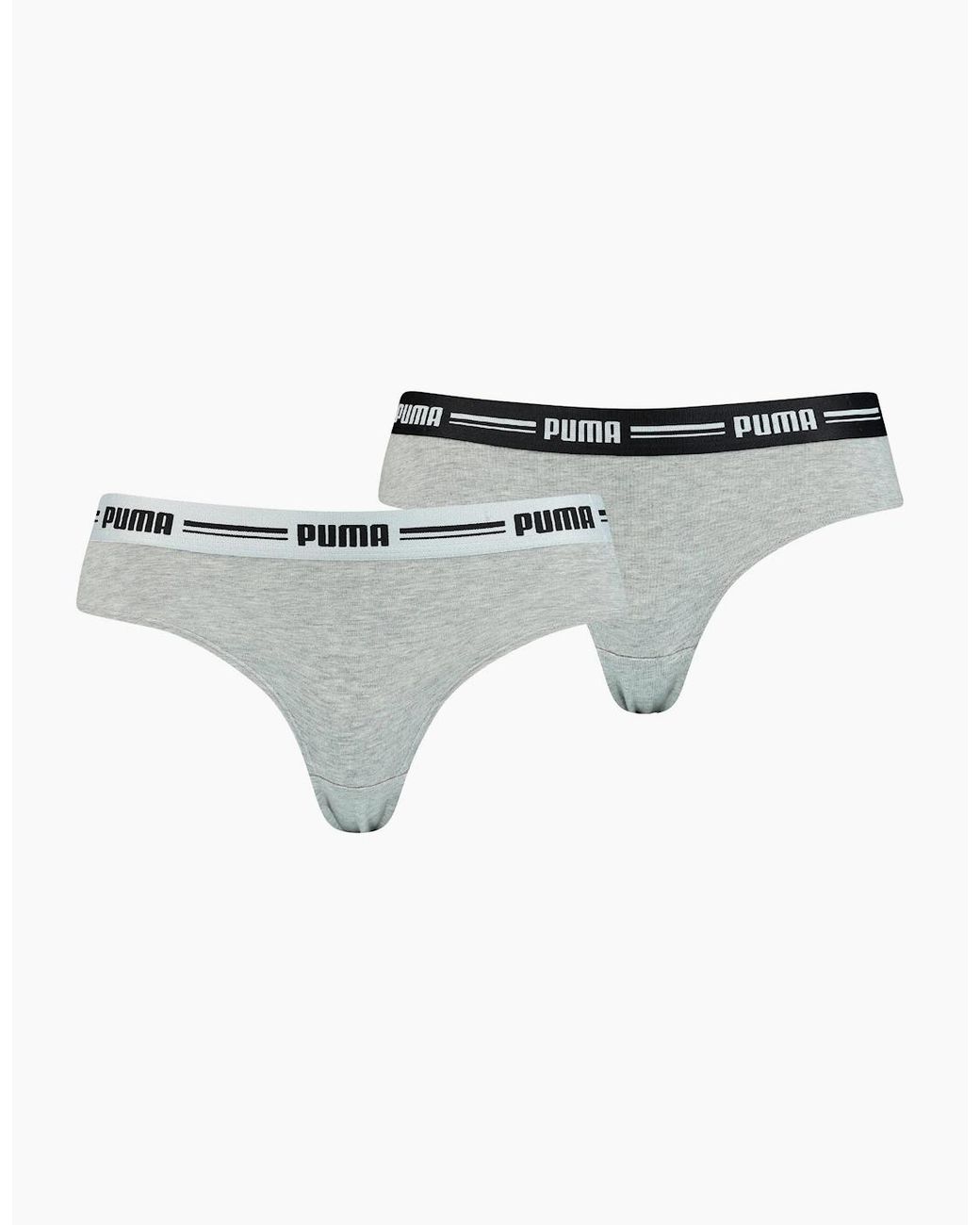 PUMA Gray 2-Pack Striped Logo Mid-Rise Brazilian Briefs, Melange