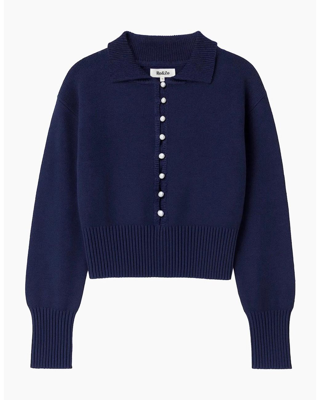 Ro&zo Blue Pearl-Button Cotton And Linen-Blend Jumper