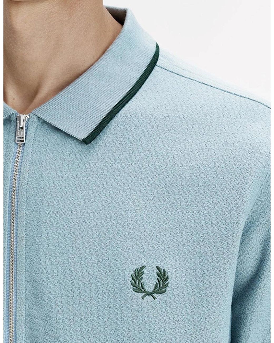 Fred Perry Blue Crepe Pique Zip Neck Polo Shirt for men