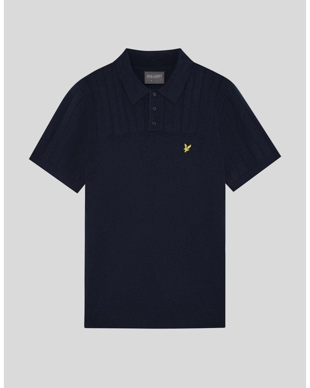 Lyle & Scott Blue Texture Block Knitted Polo Shirt for men