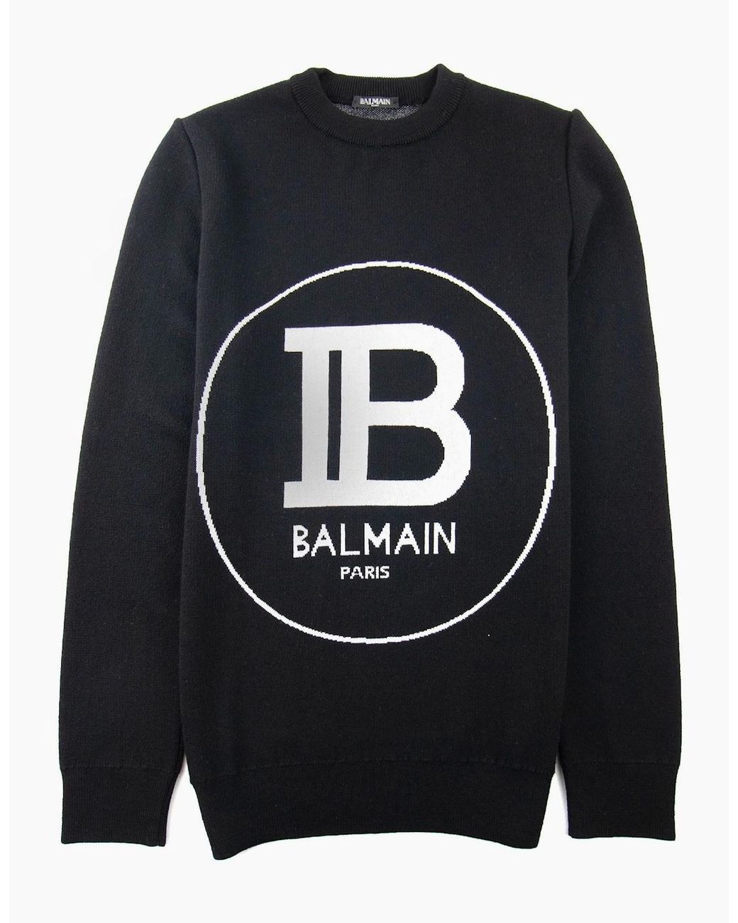 Balmain Black Circle Logo Knitted Crew Neck Sweatshirt for men
