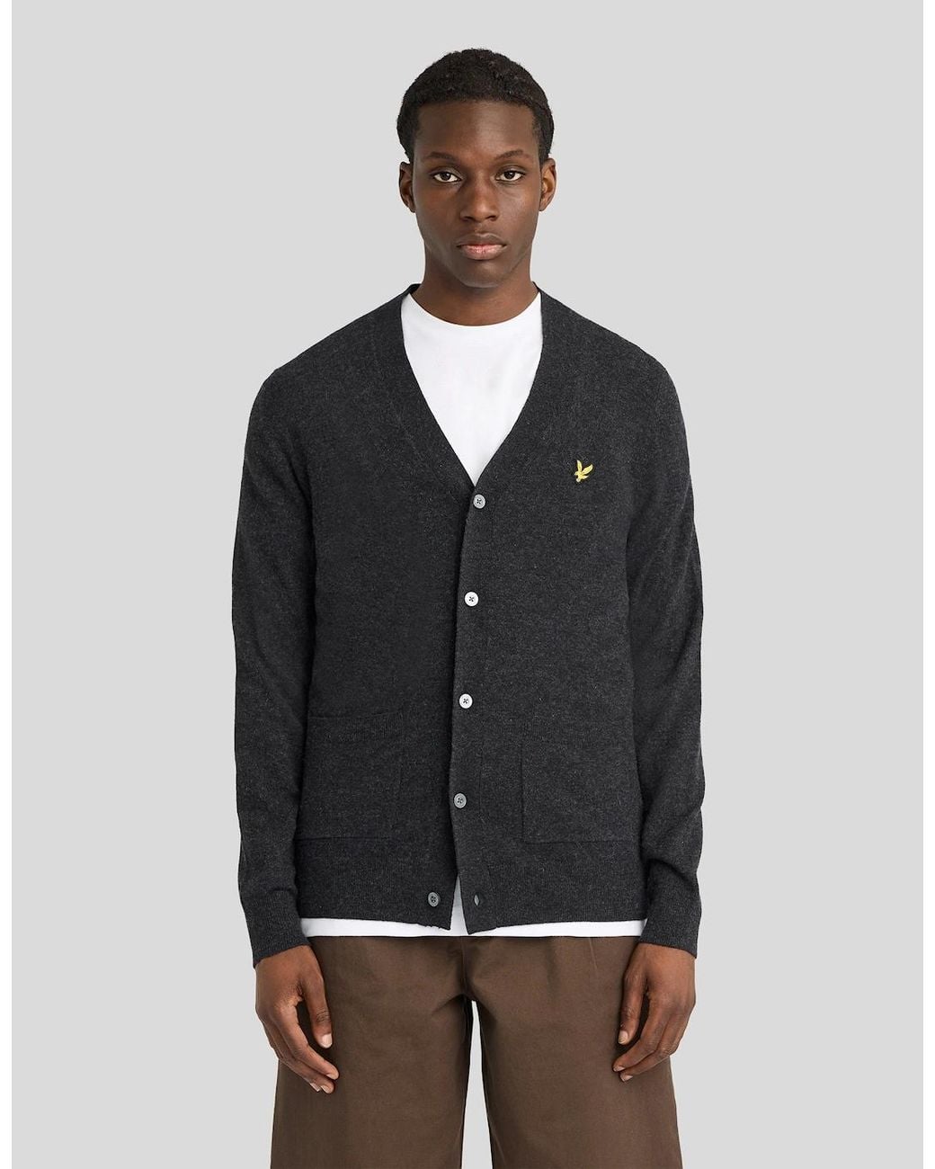 Lyle & Scott Gray Lambswool Blend V-Neck Cardigan for men
