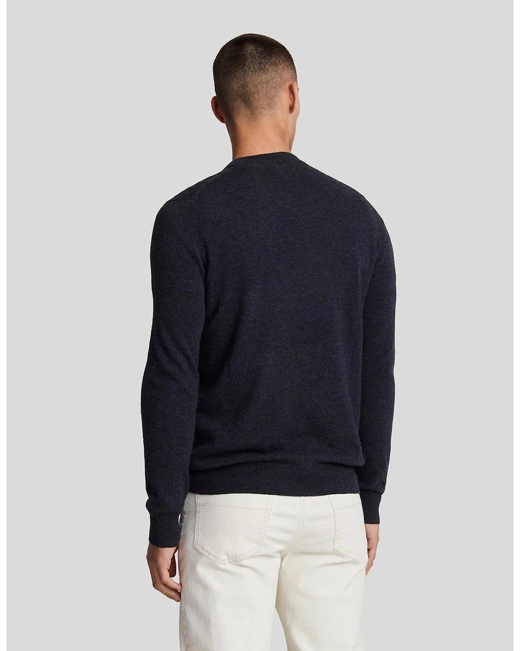 Lyle & Scott Blue Lambswool Blend Crew Neck Jumper for men