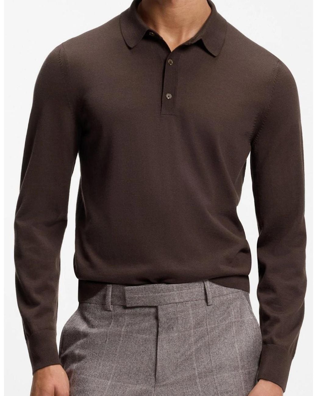 Boss Brown H-Lancione Merino Wool Polo Sweater for men