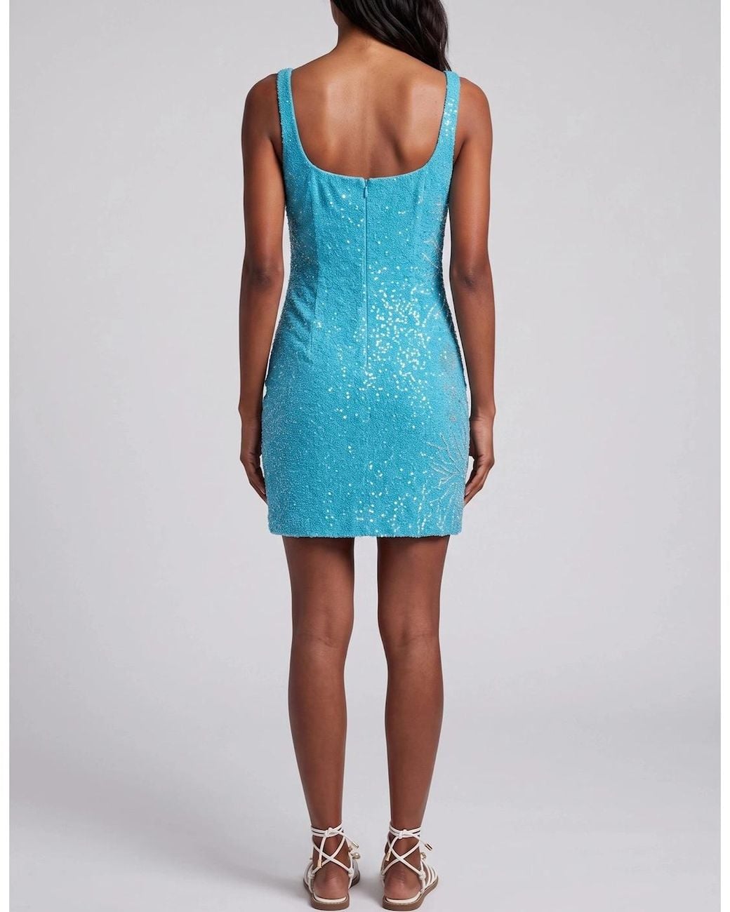 Oceanus Blue Azure Reef Hand-Beaded Mini Dress