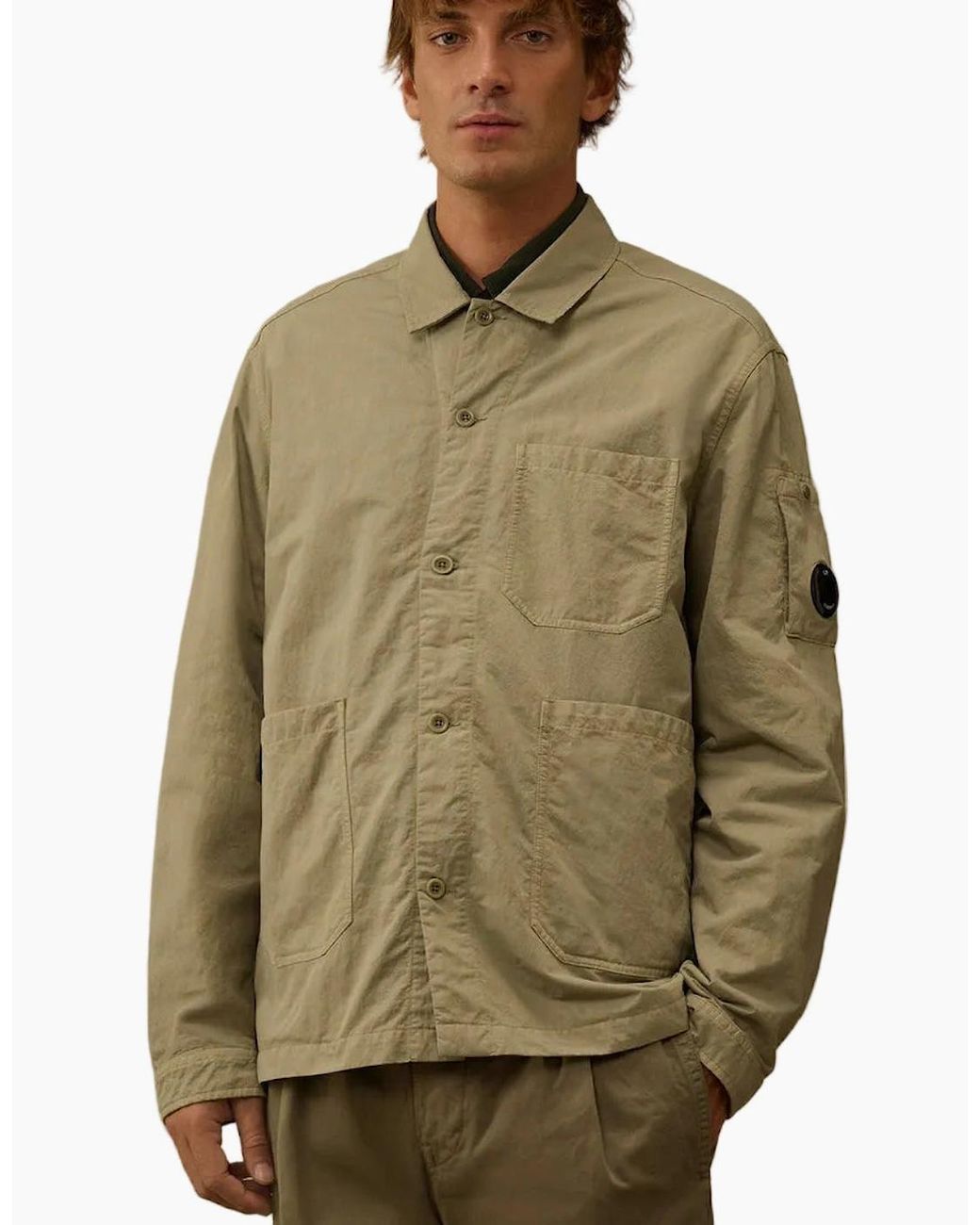 C P Company Green Diagonal Flatt Nylon Lens Overshirt for men