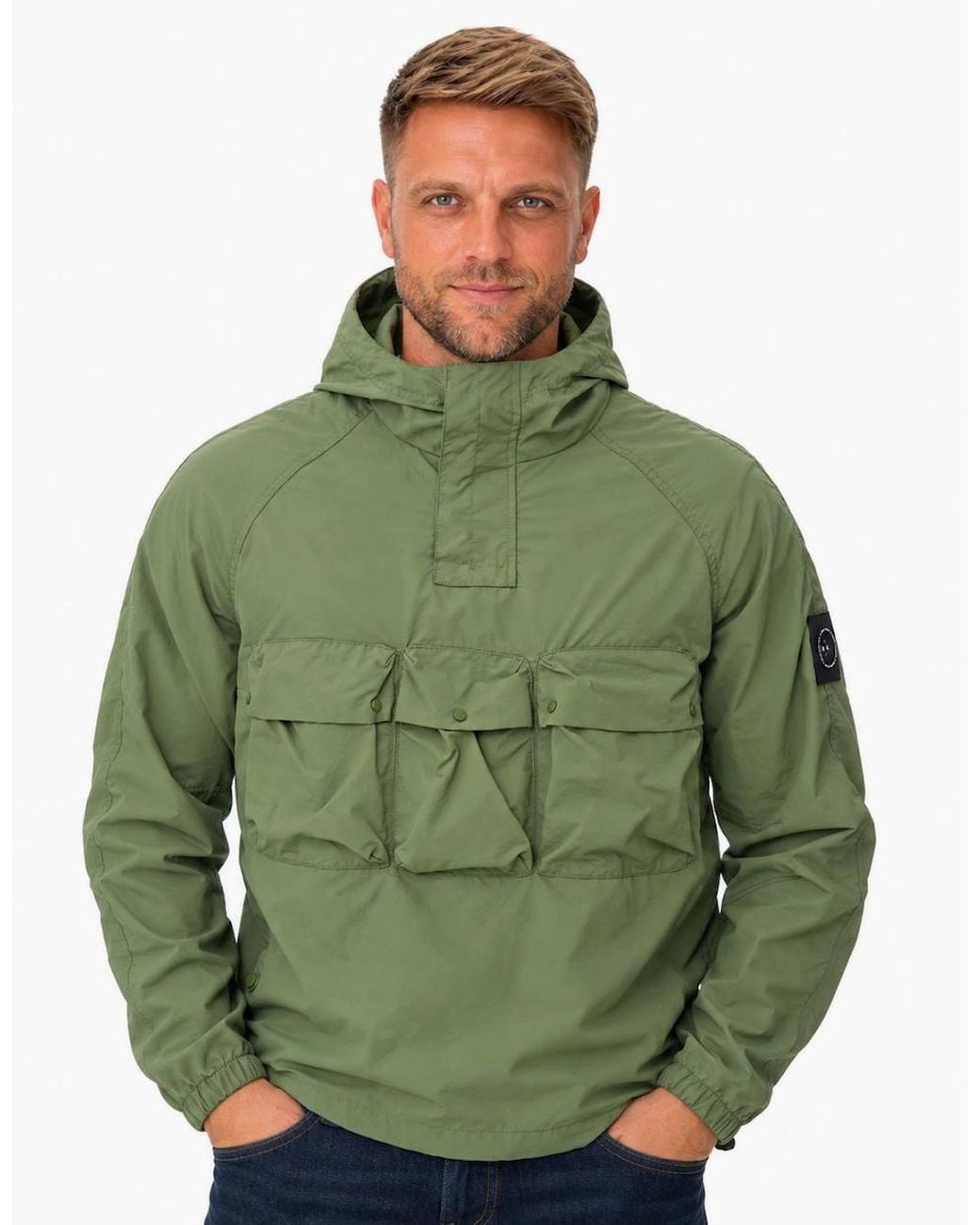 Marshall Artist Green Sefton 1/4 Zip Jacket Khaki for men