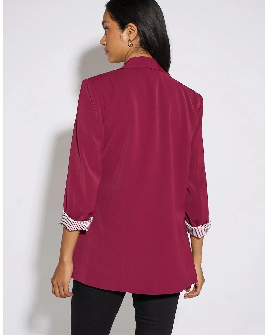 Gini London Purple Mulberry Contrast Sleeve Edge To Edge Blazer