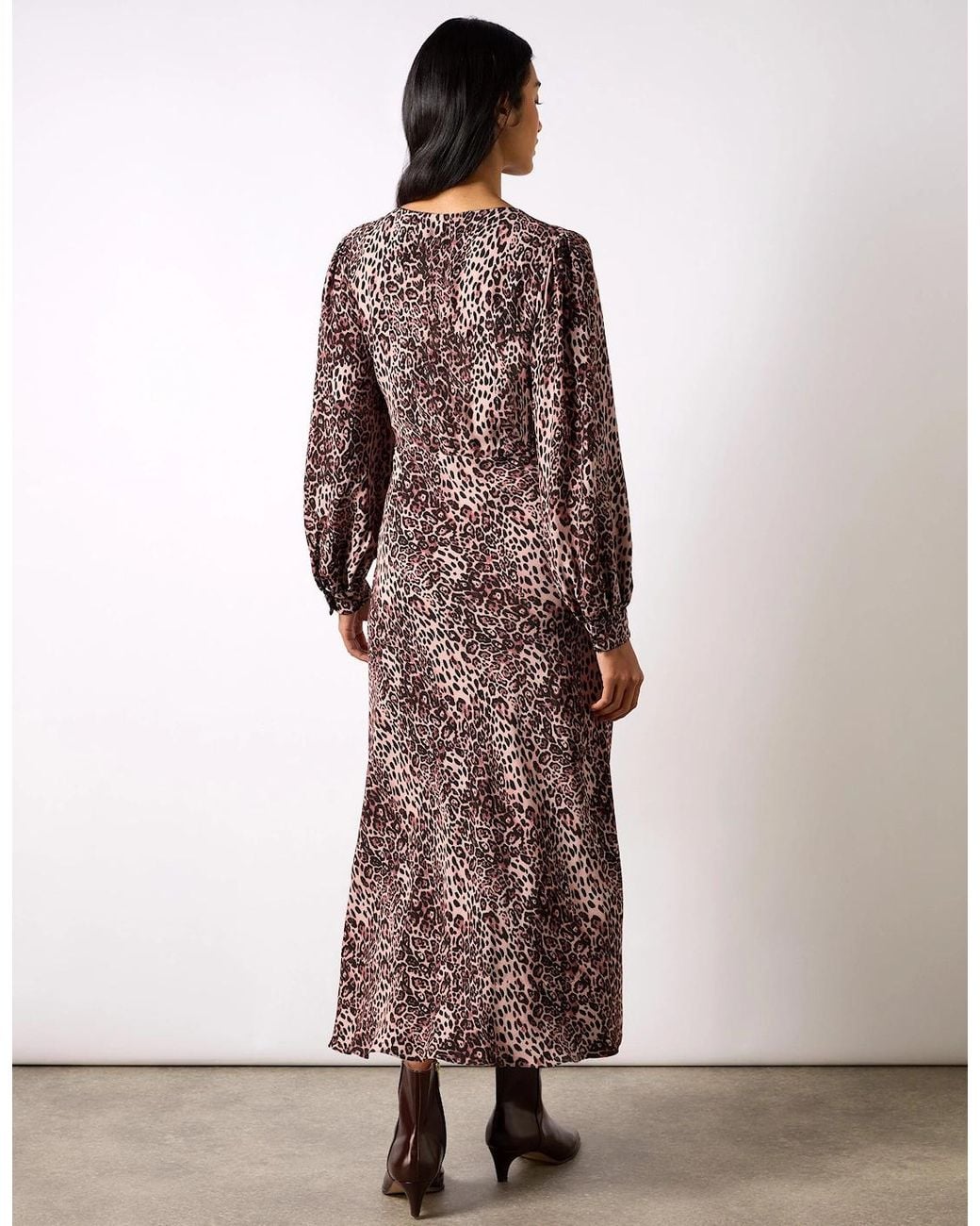 Ro&zo Brown Leopard Print V-Neck Midi Dress