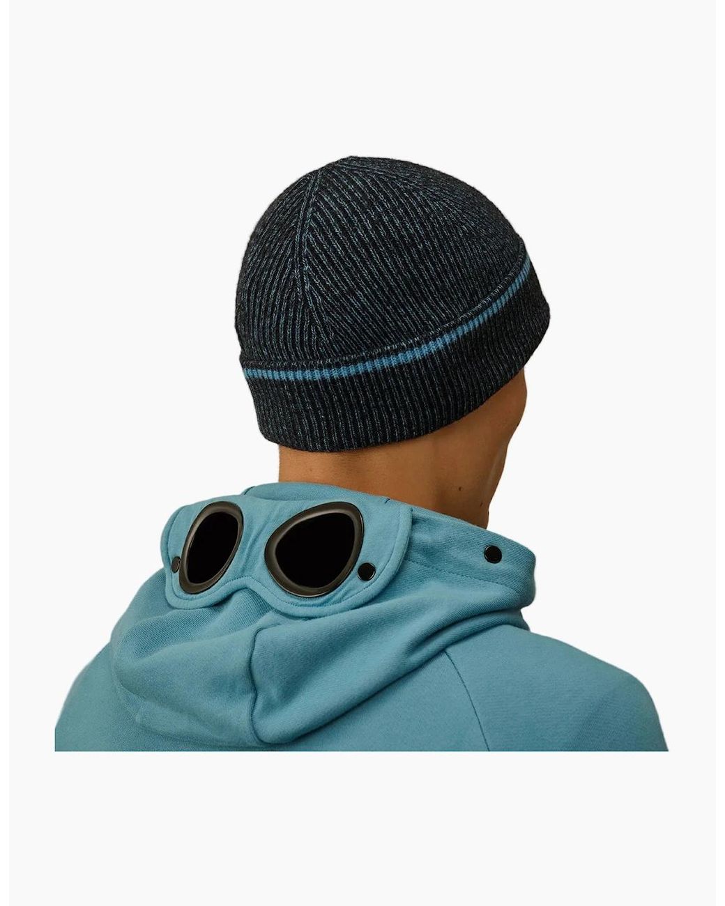 C P Company Blue Fleece Knit Logo Beanie for men
