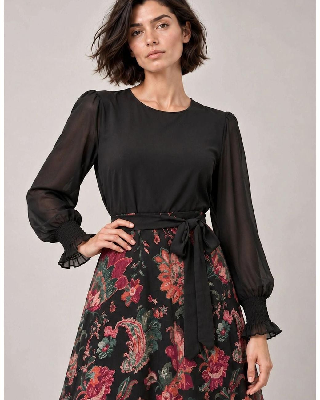 James Lakeland Black Floral Midi Dress